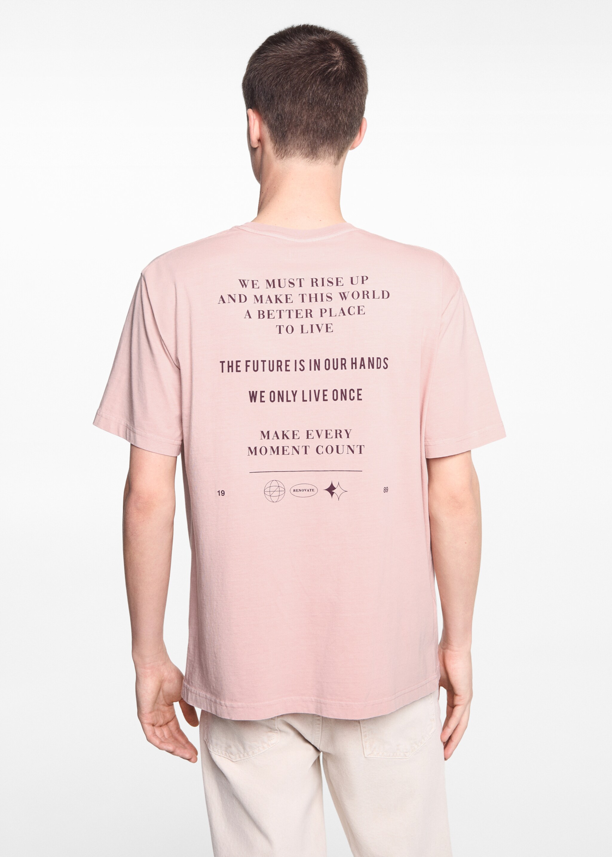 Short-sleeved printed t-shirt - Reverse of the article, Light Pink. Ref: 67045143-00.