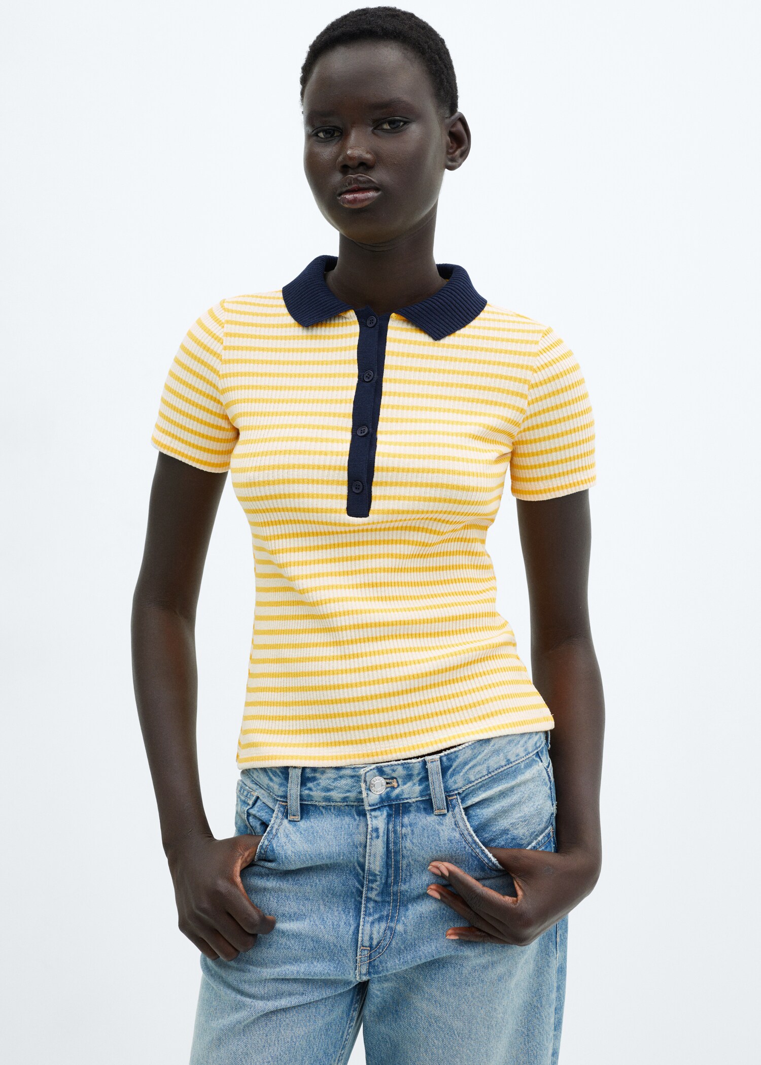 Short-sleeved striped polo shirt - Medium plane