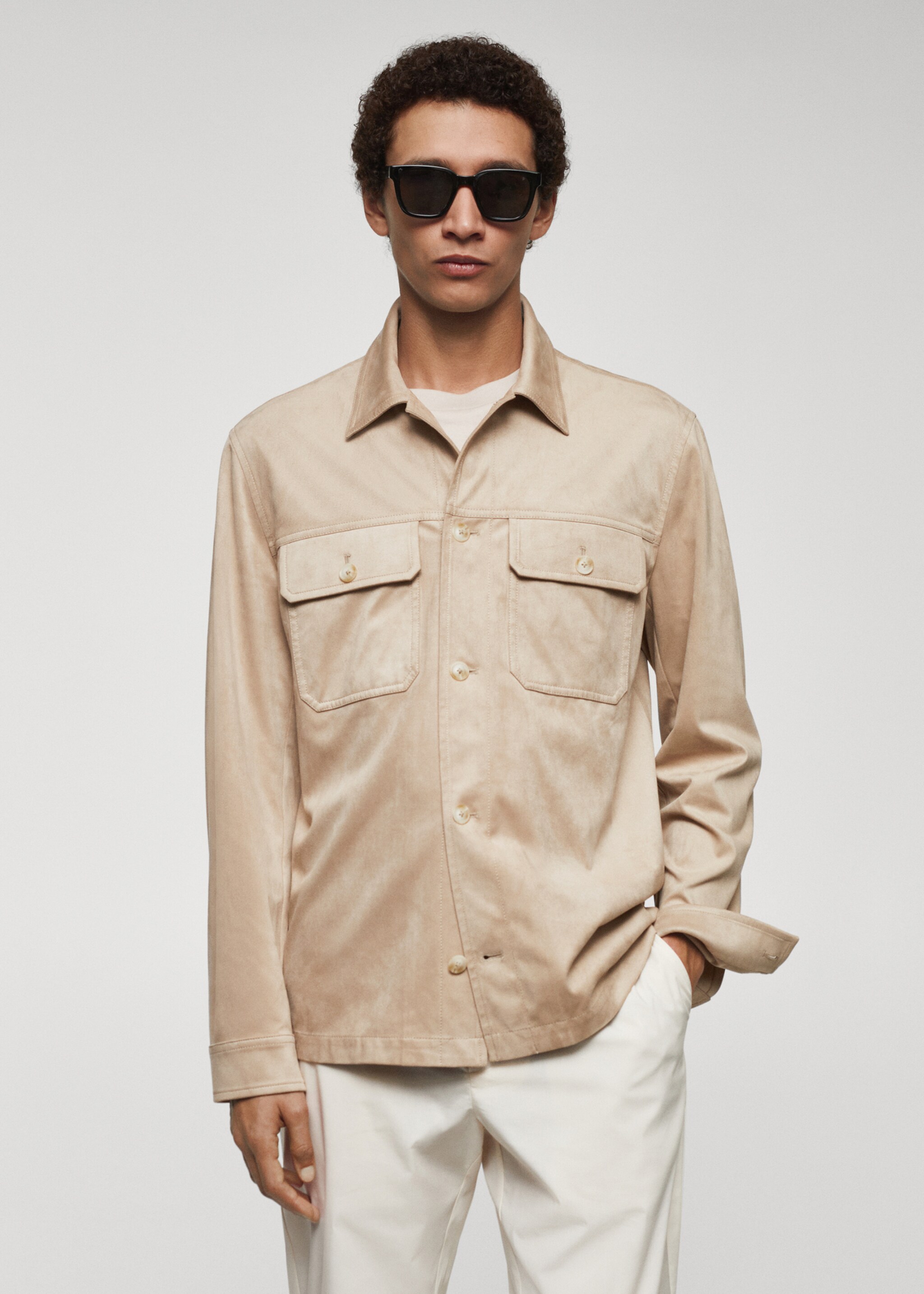 Overshirt mit Wildleder-Effekt und Taschen - Mittlere Ansicht