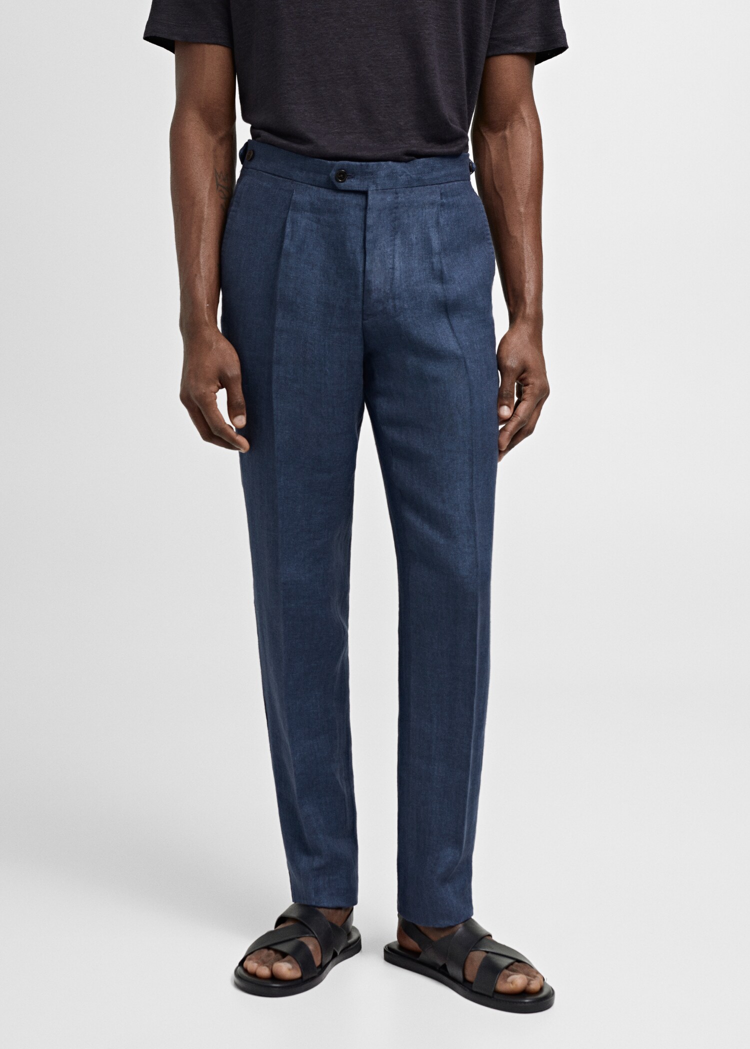 Slim-fit suit trousers in 100% herringbone linen - Medium plane