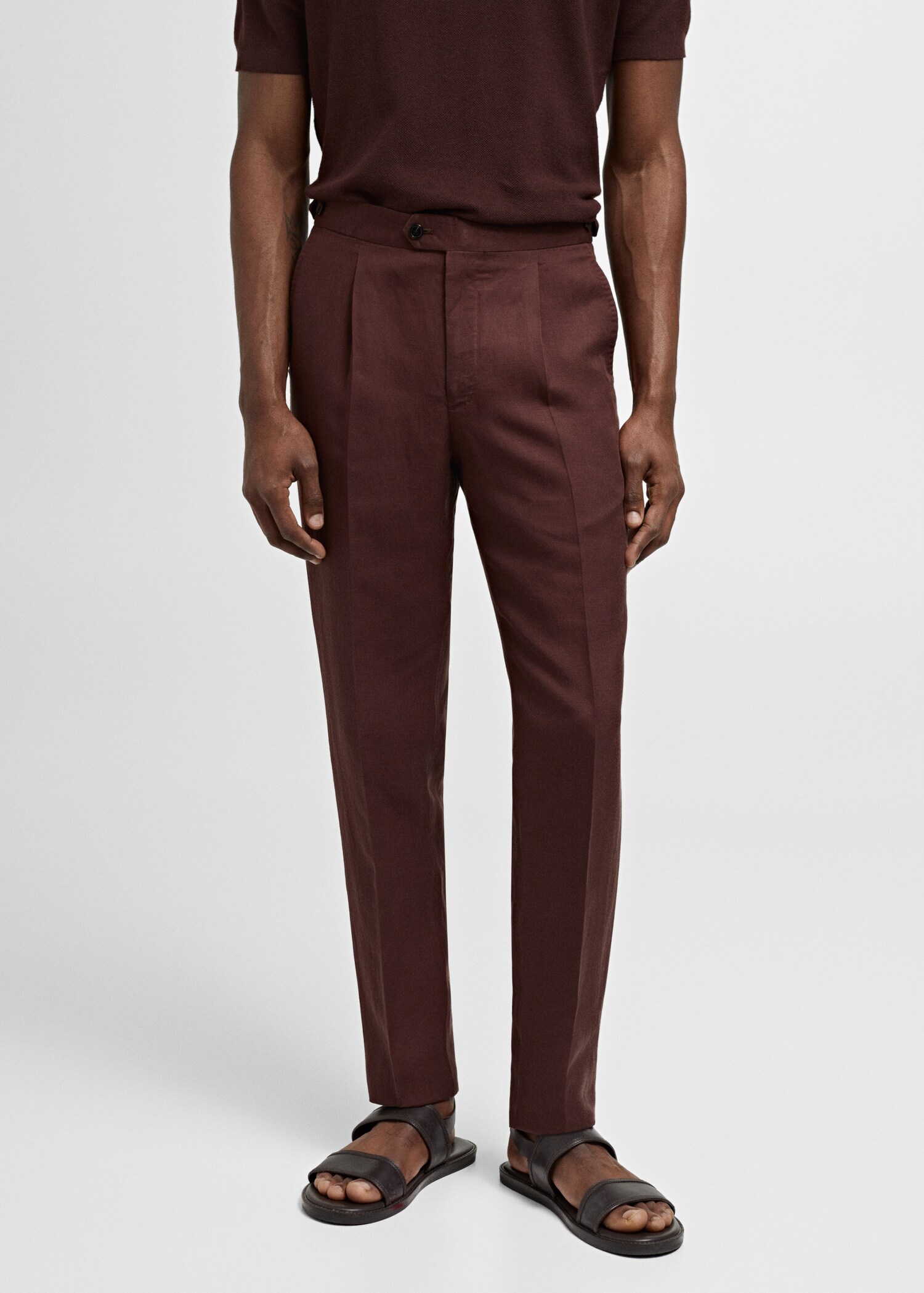 Slim-fit pleated linen trousers - Medium plane