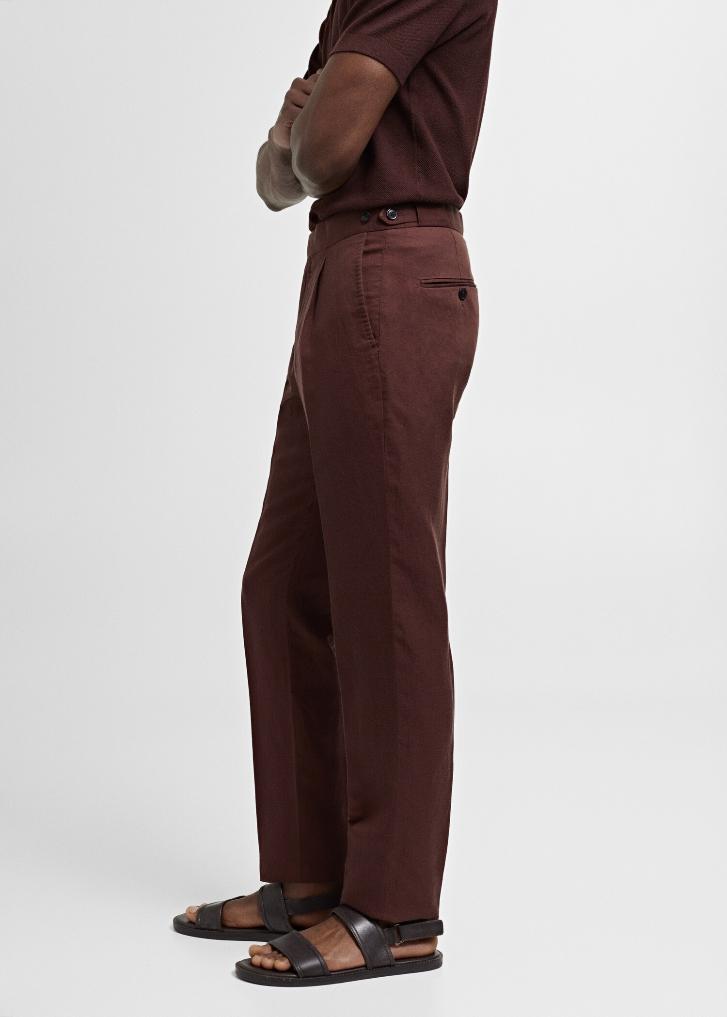 Slim-fit pleated linen trousers - Details of the article 2