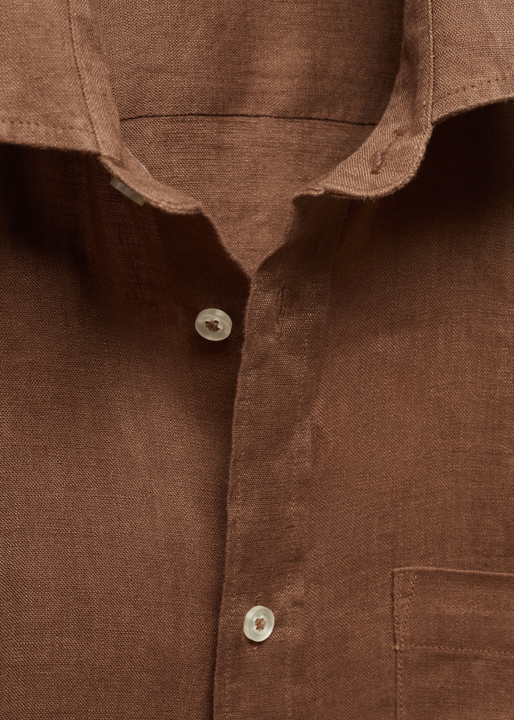 Classic fit 100% linen shirt - Details of the article 8, Brown. Ref: 67045982-00.