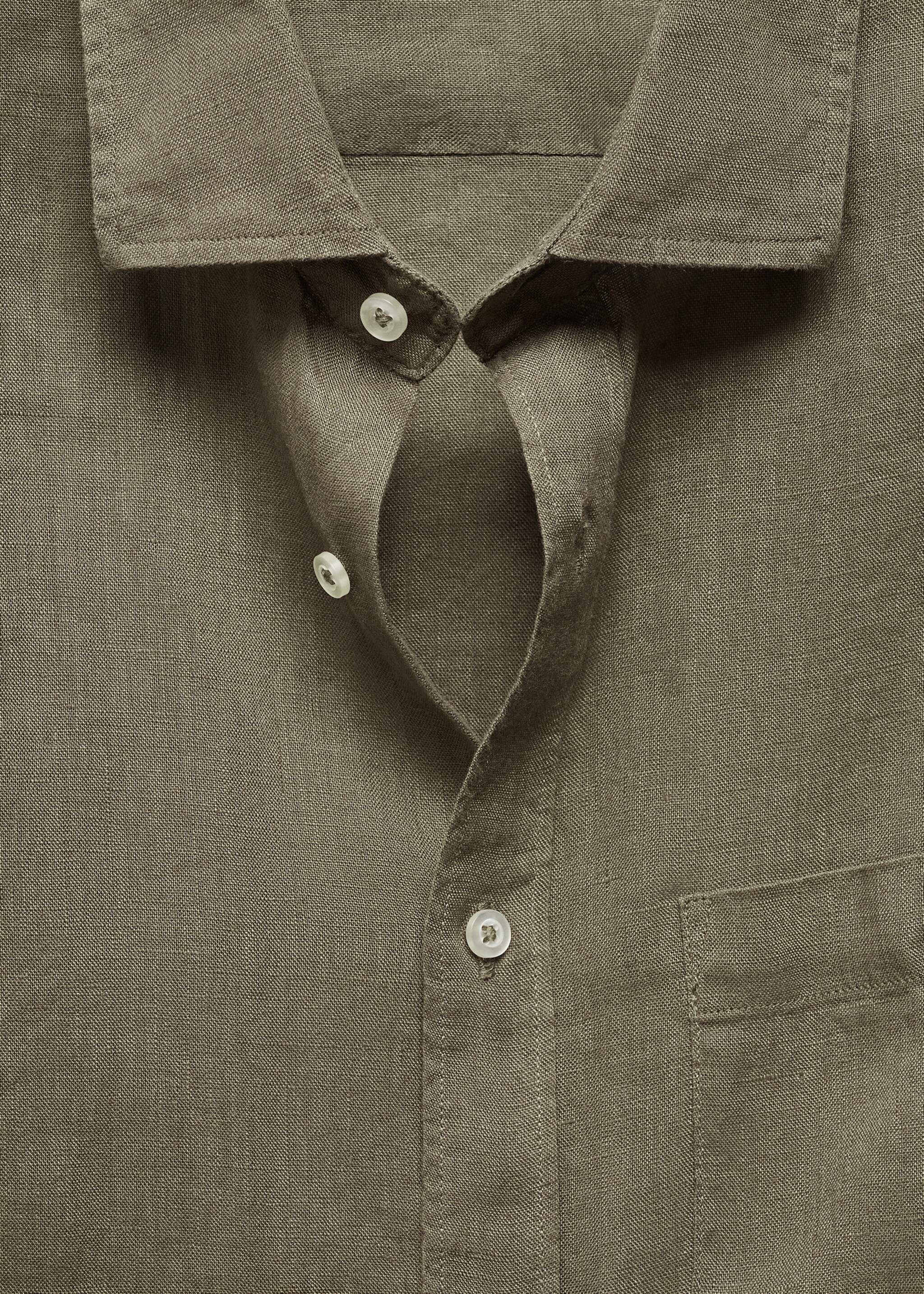 Classic fit 100% linen shirt - Details of the article 8, Khaki. Ref: 67045982-00.