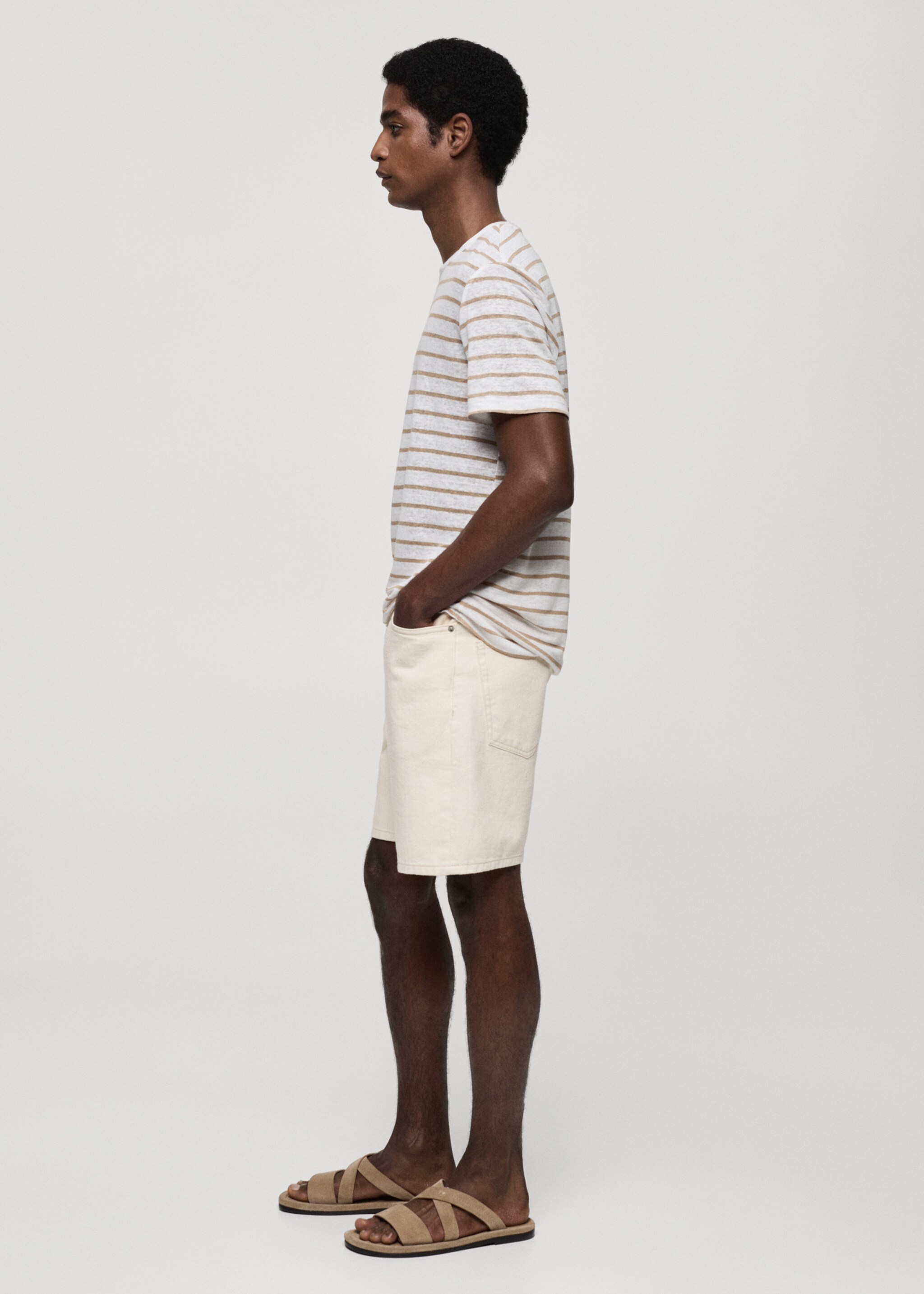 100% linen striped t-shirt - Details of the article 2