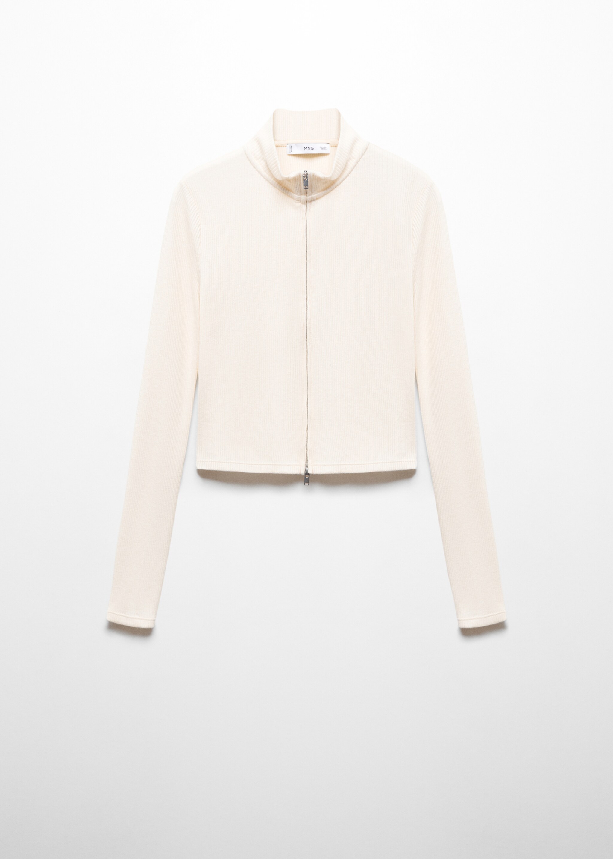 Perkins-neck cardigan with zip - Article without model, Ecru. Ref: 67046030-00.
