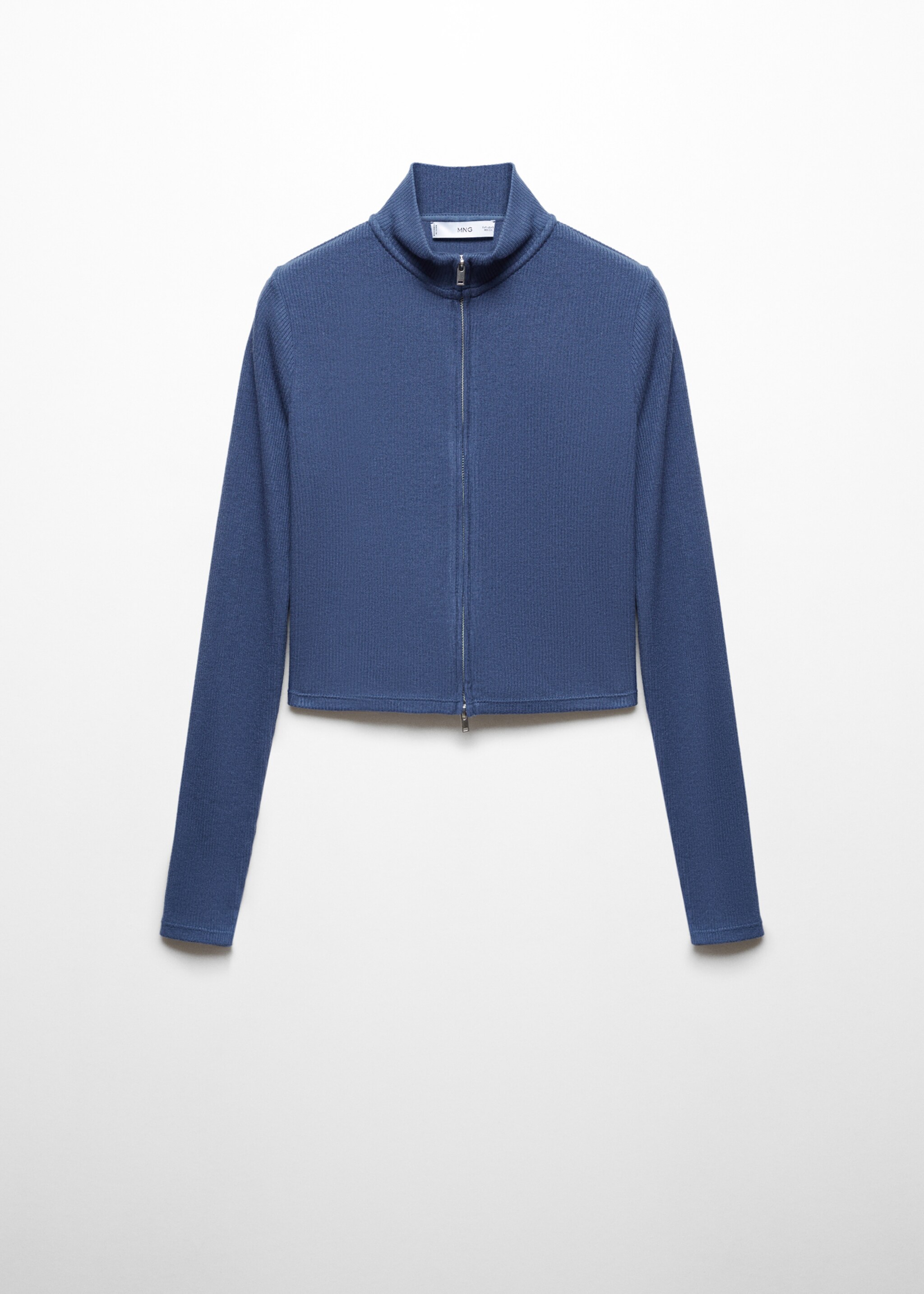 Perkins-neck cardigan with zip - Article without model, Blue. Ref: 67046030-00.