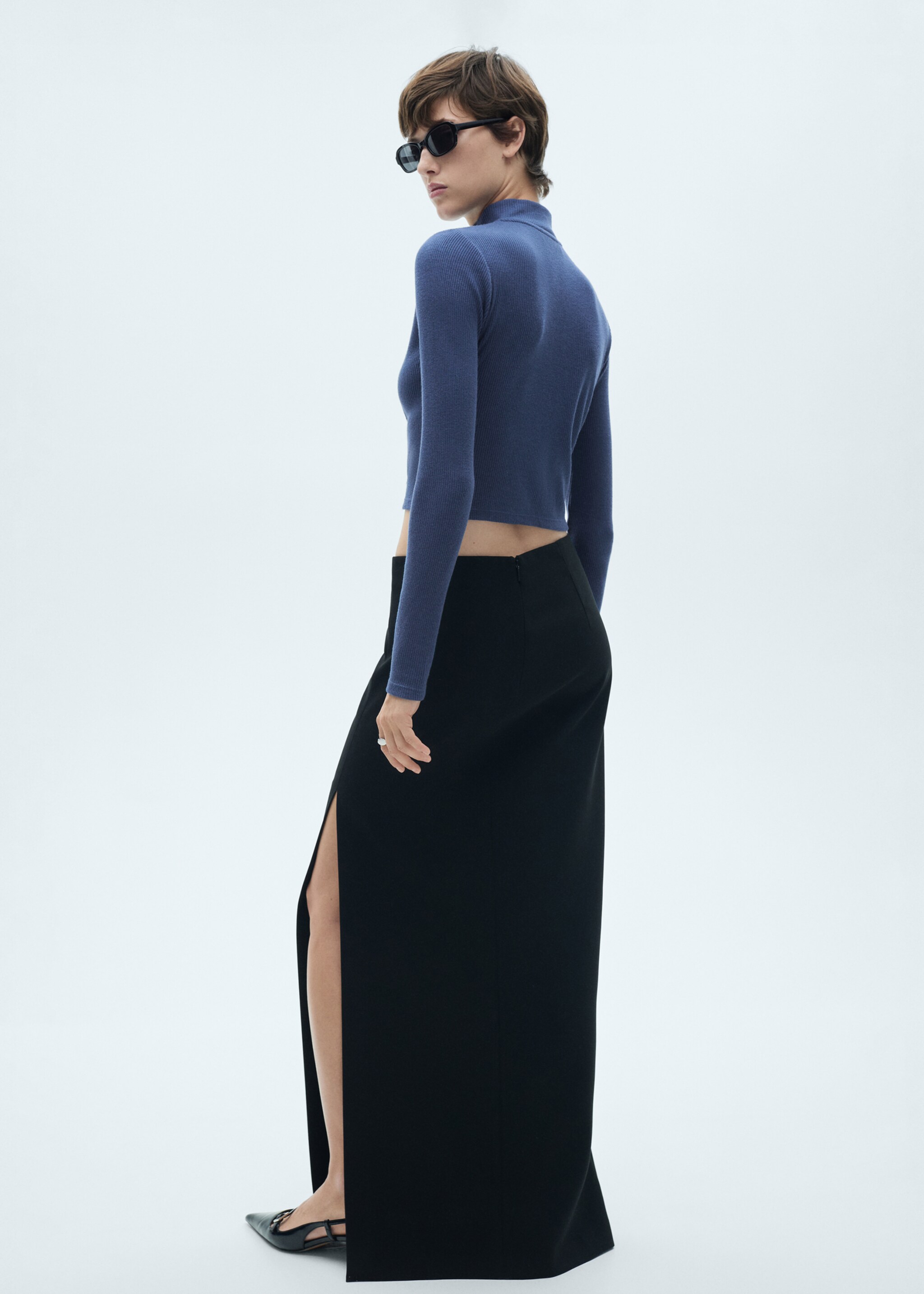 Perkins-neck cardigan with zip - Reverse of the article, Blue. Ref: 67046030-00.