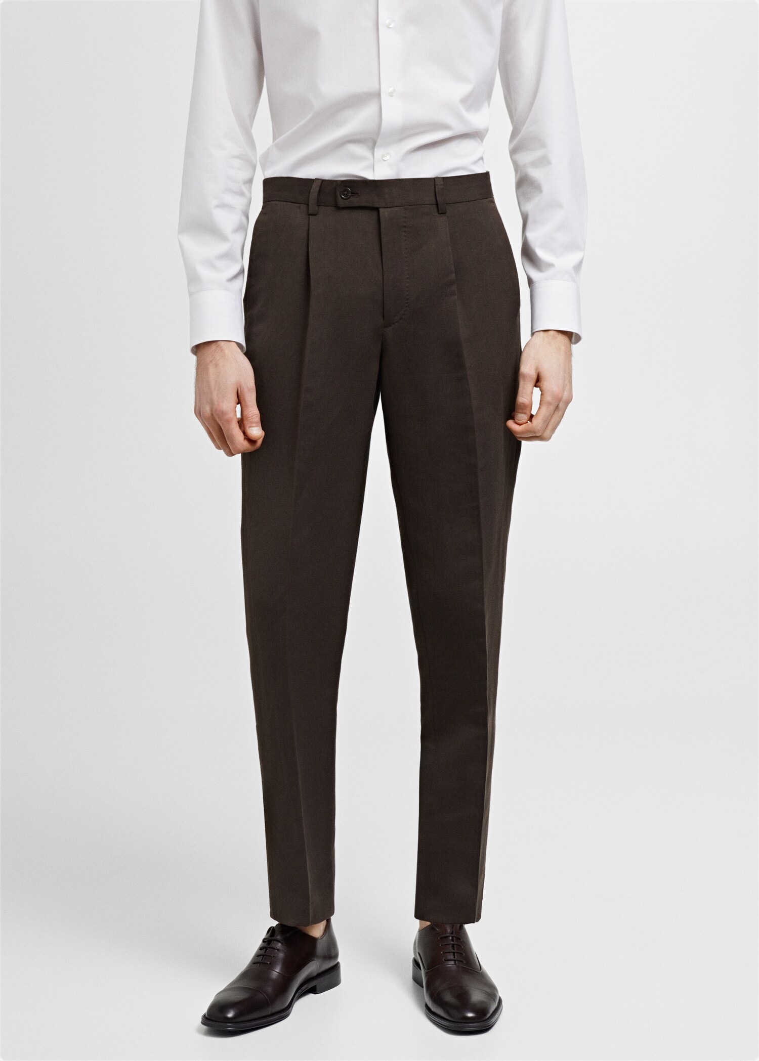 Slim-fit cotton and linen suit trousers - Medium plane