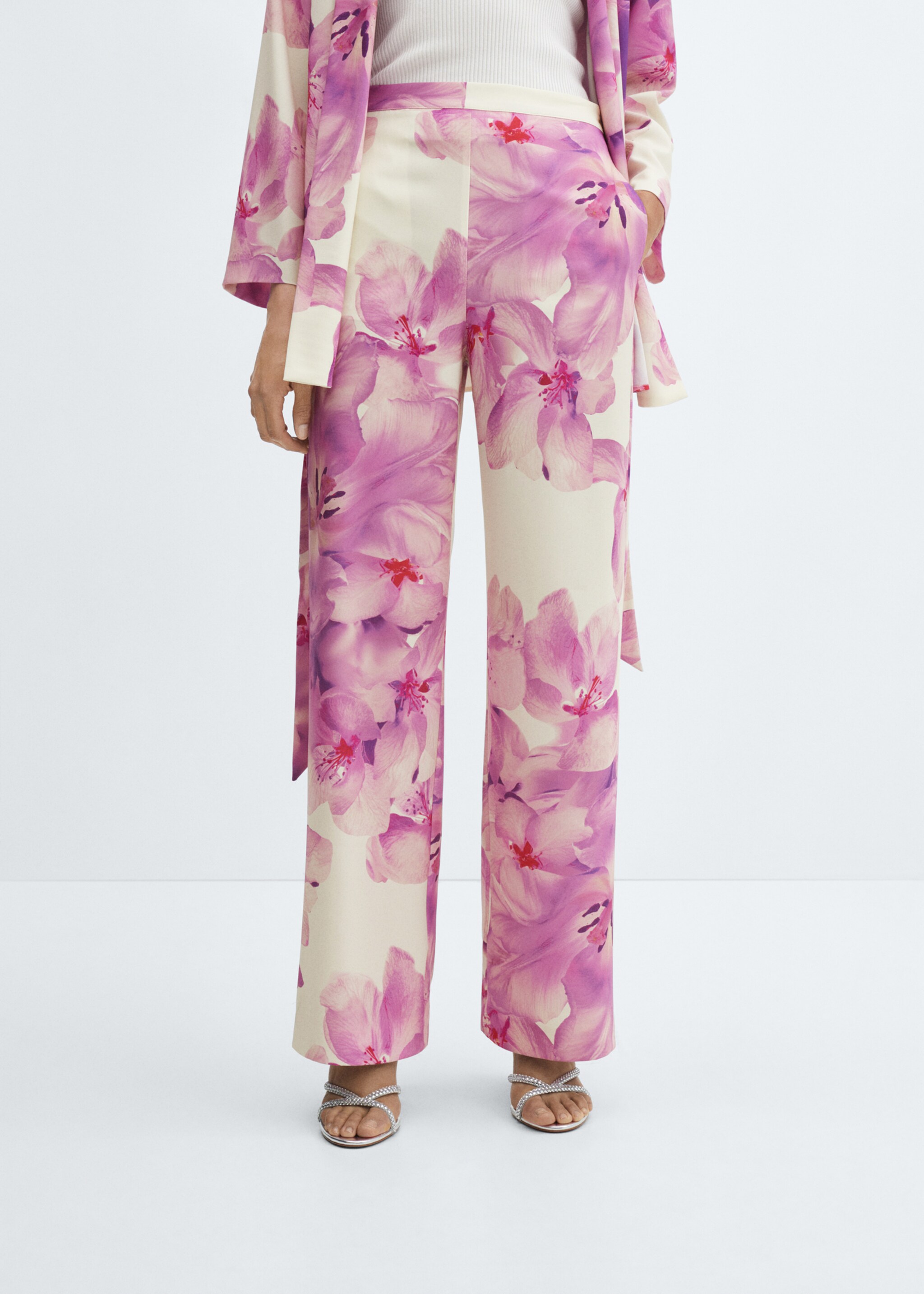 Floral print straight trousers - Medium plane