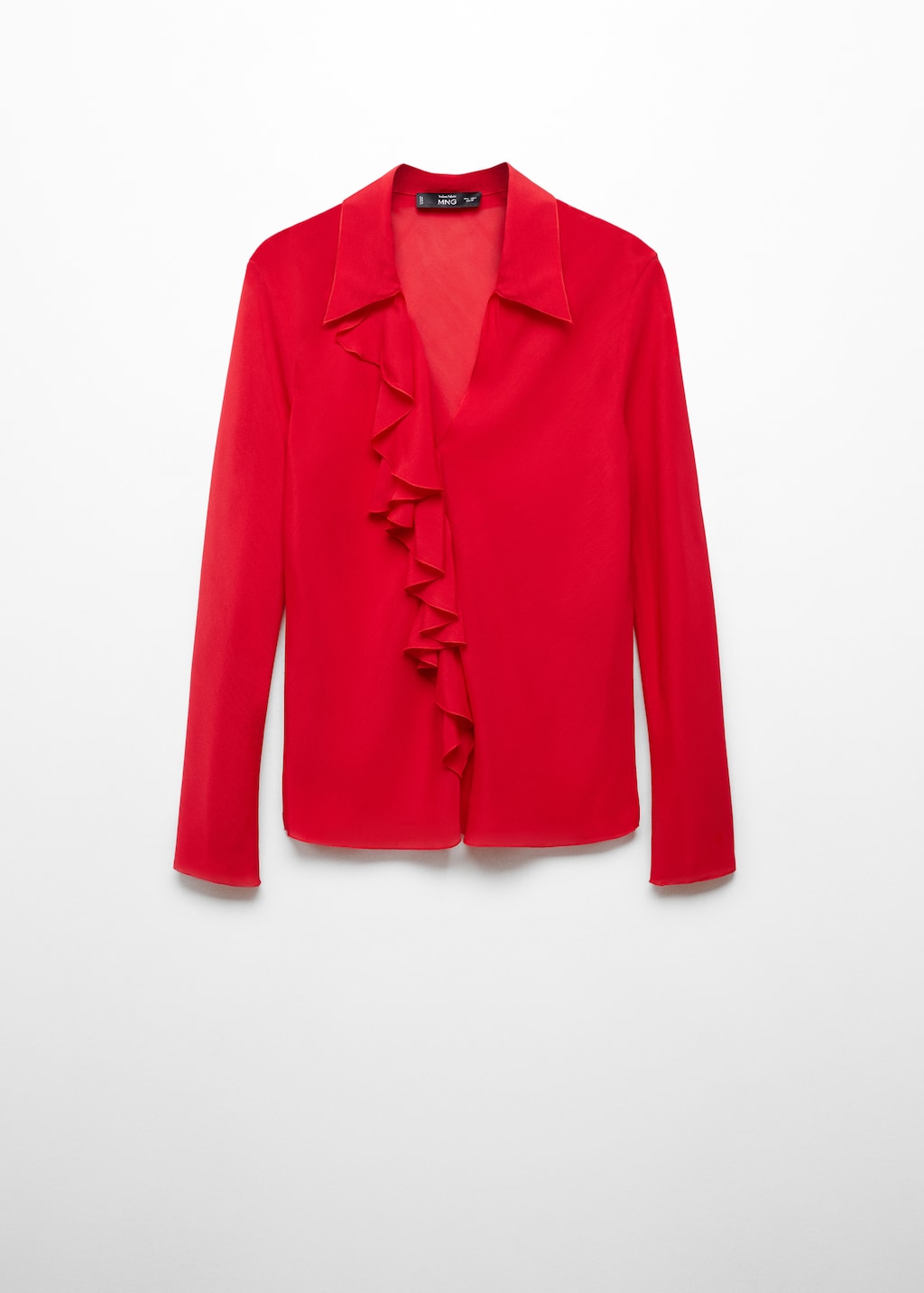 red ruffle neck blouse