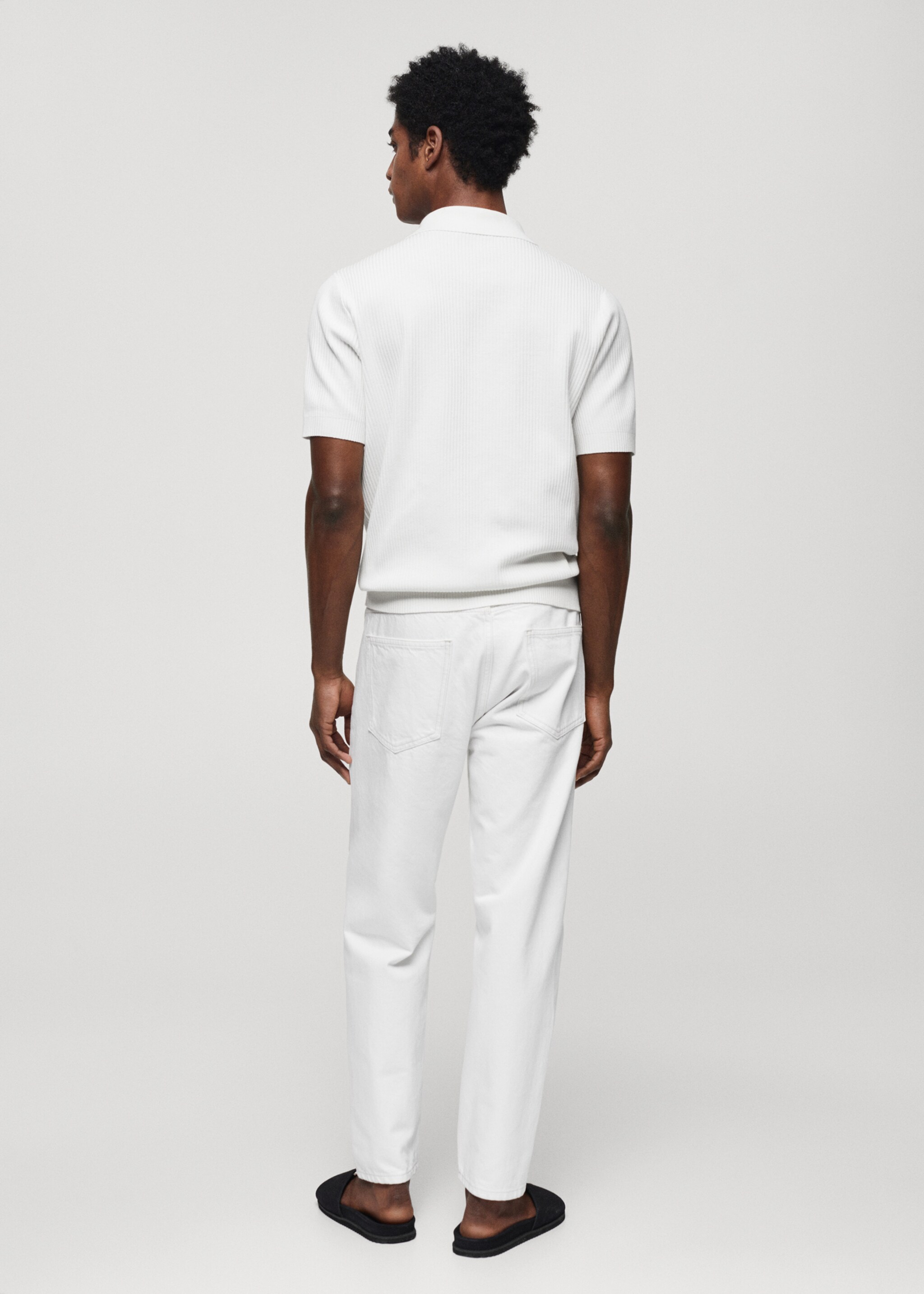 Short-sleeved ribbed polo shirt - Reverse of the article, White. Ref: 67046727-00.
