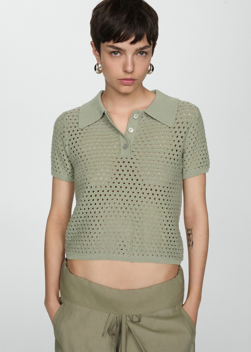 Openwork knit polo - Women | MANGO OUTLET USA