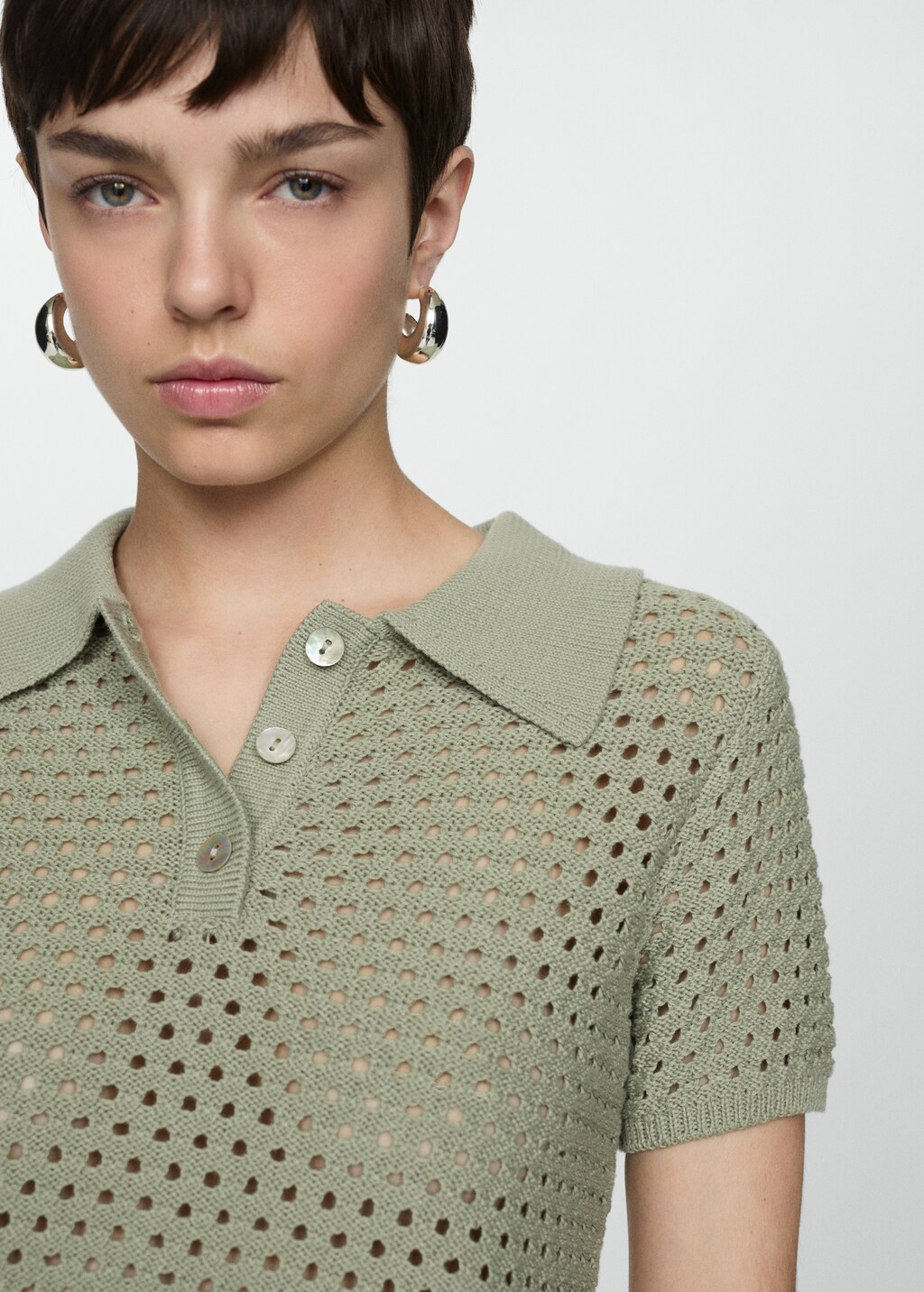 Knit polo with lace design - Women | MANGO OUTLET USA