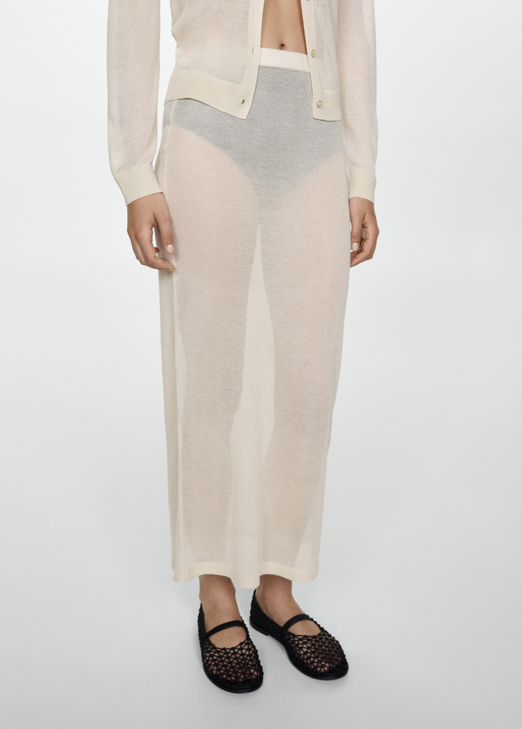 【10日まで限定セール】Riu Bicolor line knit set up Semi-transparent knitted skirt - Women | MANGO OUTLET USA