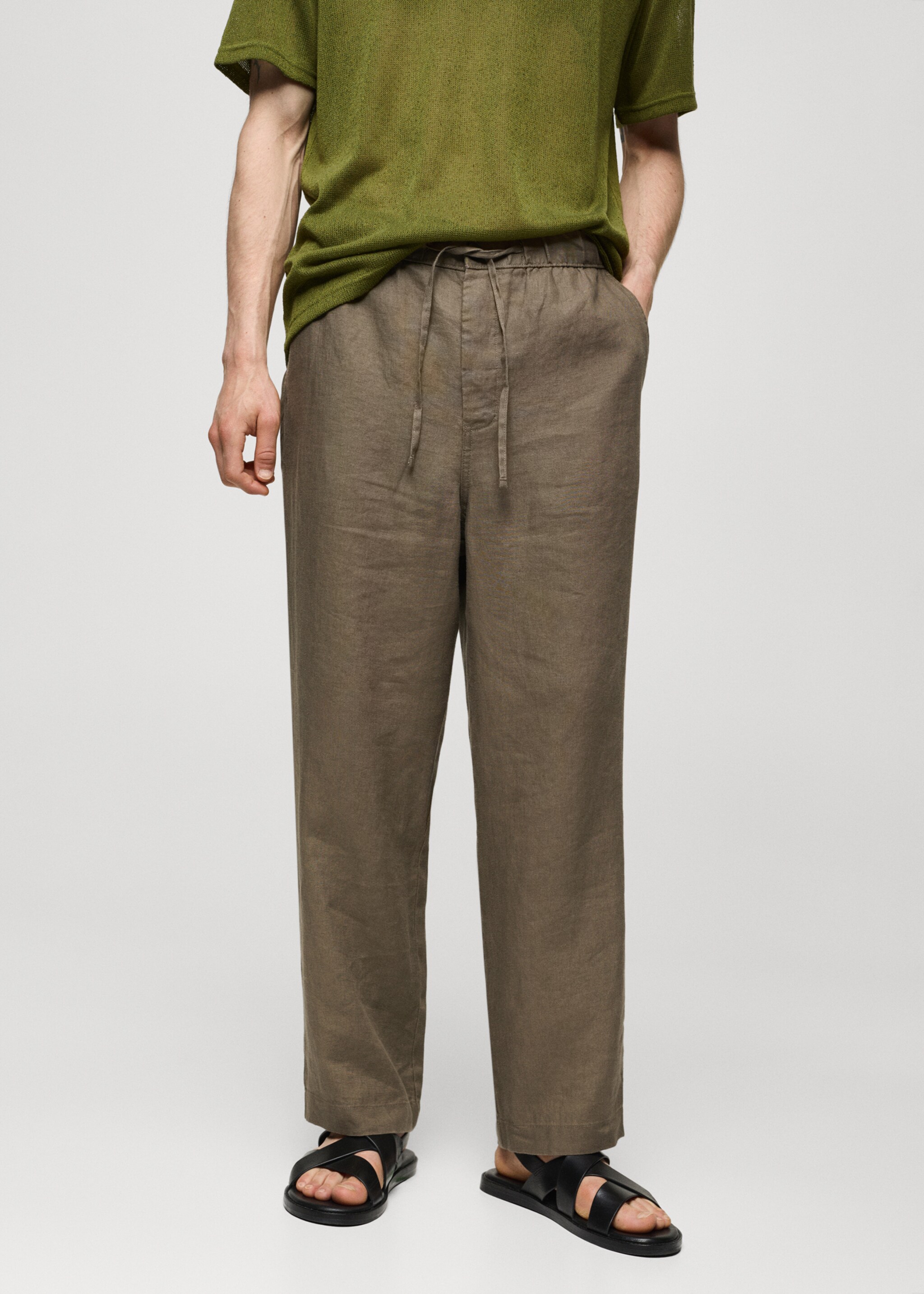 100% linen trousers with drawstring - Medium plane