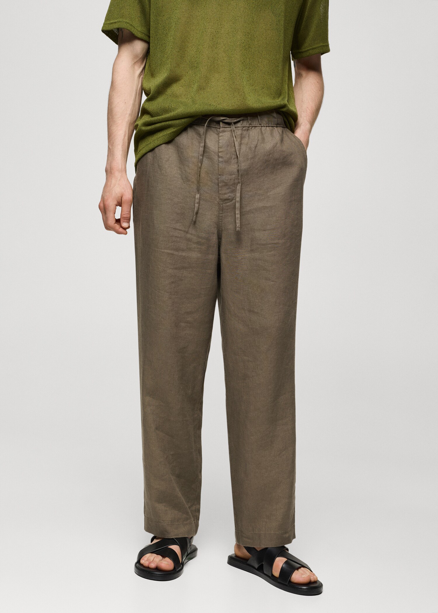 100% linen trousers with drawstring - Medium plane