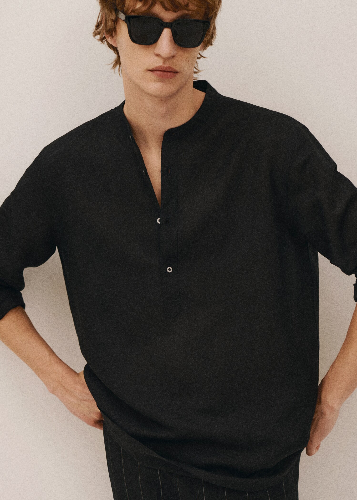 Lněná košile regular fit se stojáčkem - Detail zboží 3