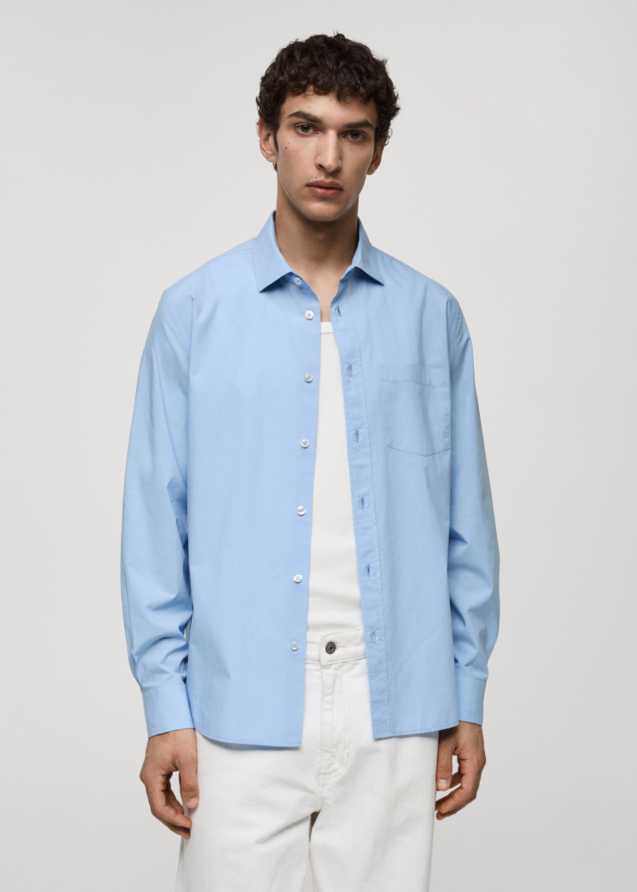 Regular-fit 100% cotton shirt with pocket - Medium plane