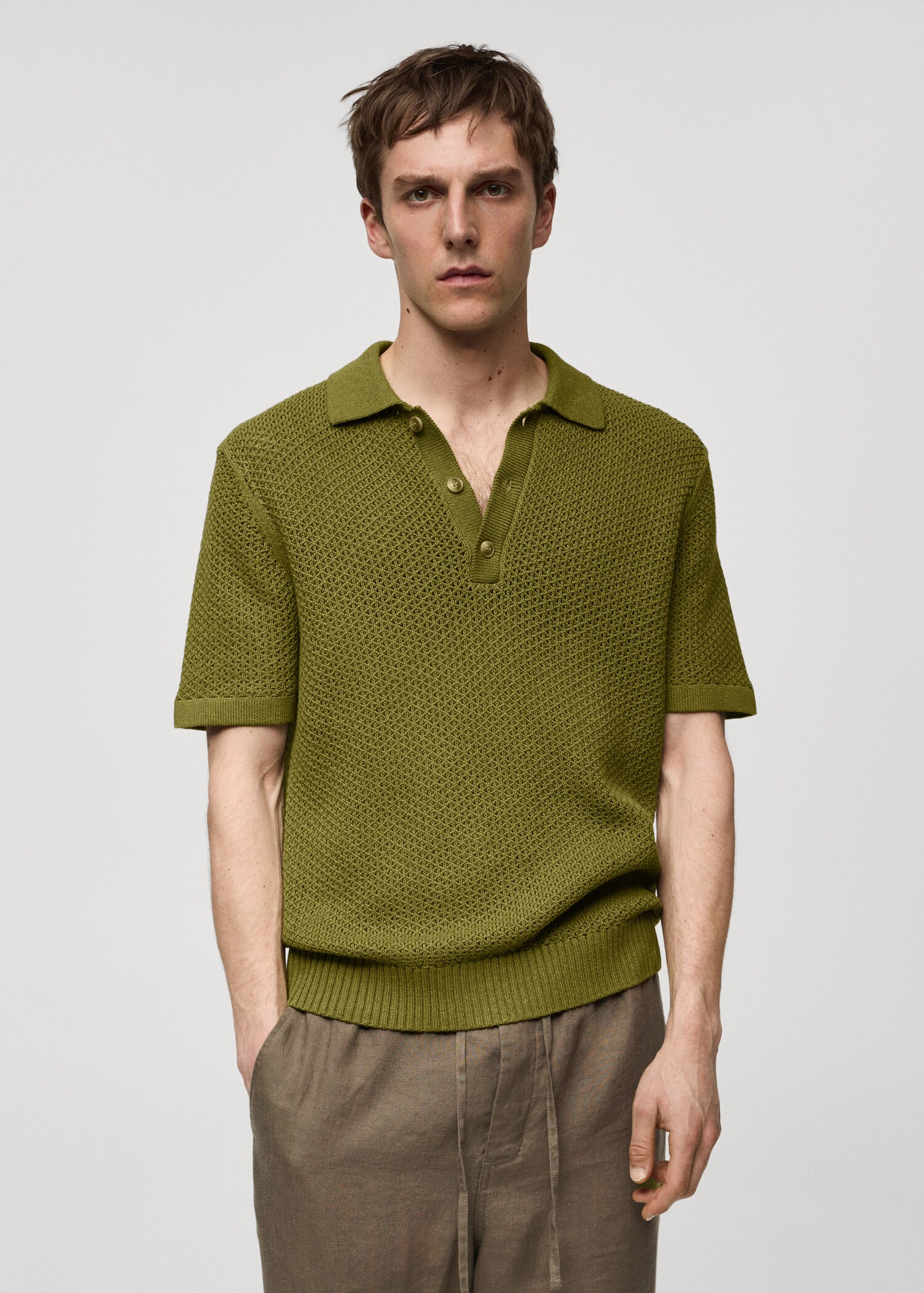 Bluză polo din tricot împletit - Plan mediu
