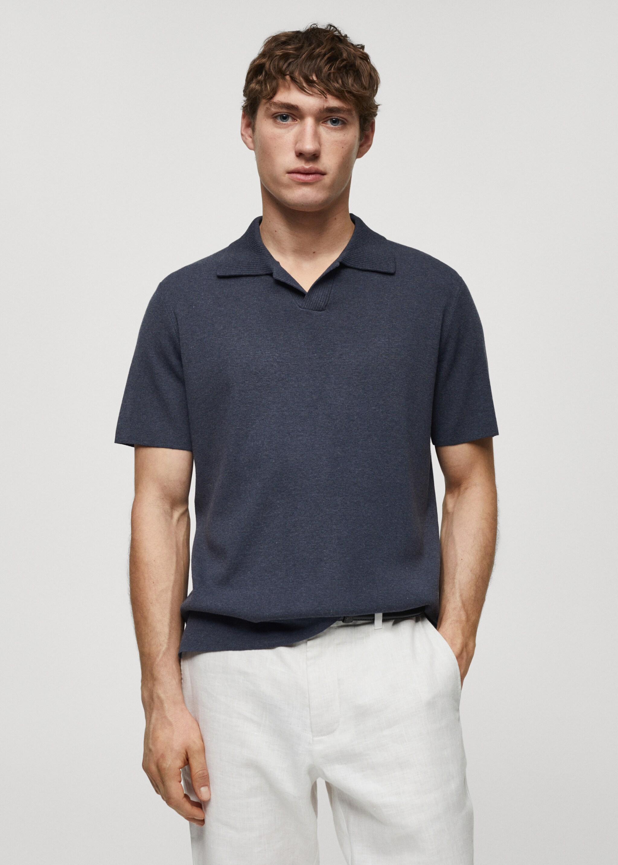 Fine-knit cotton polo shirt - Medium plane