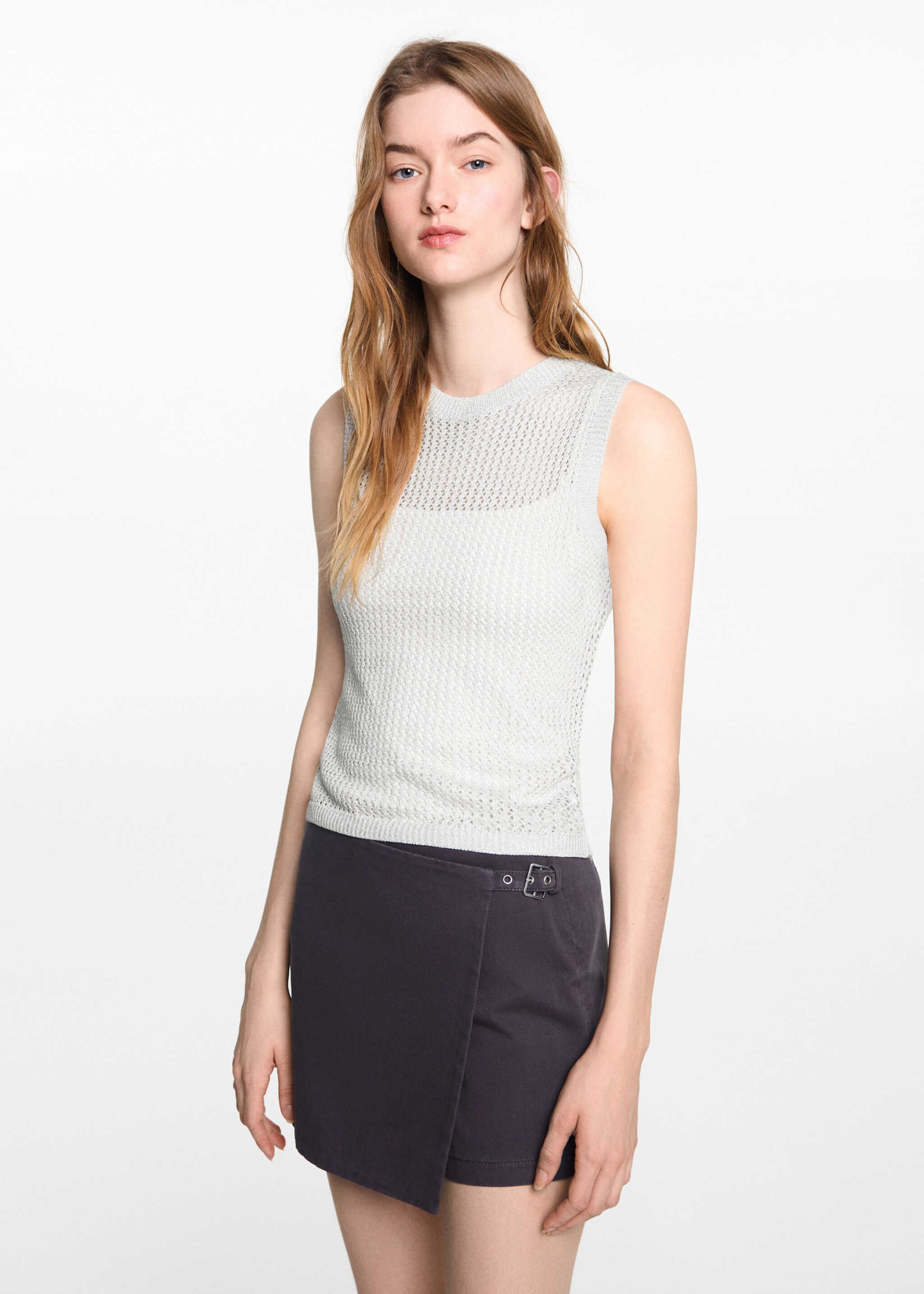 Openwork knitted lurex top - Medium plane, Silver. Ref: 67047708-00.