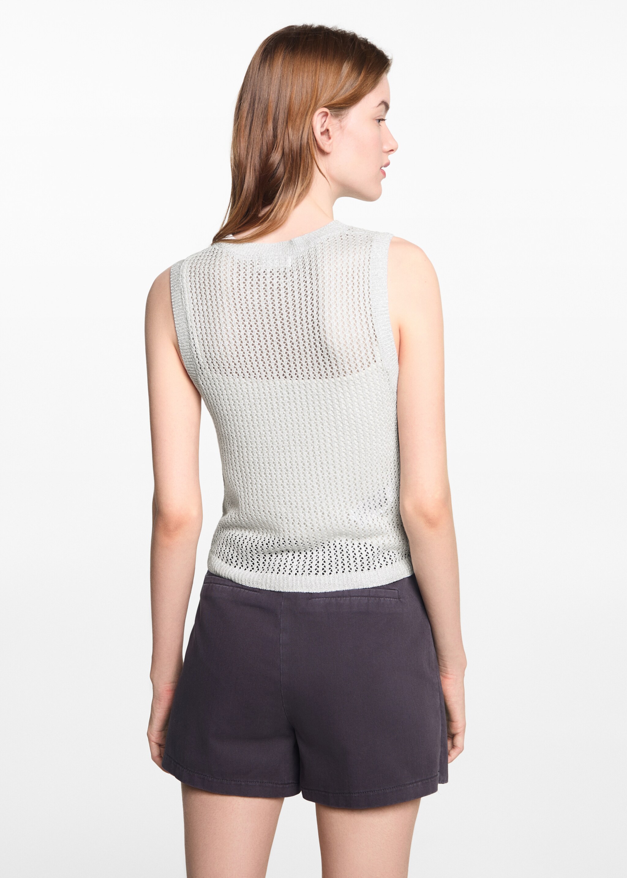 Openwork knitted lurex top - Reverse of the article, Silver. Ref: 67047708-00.