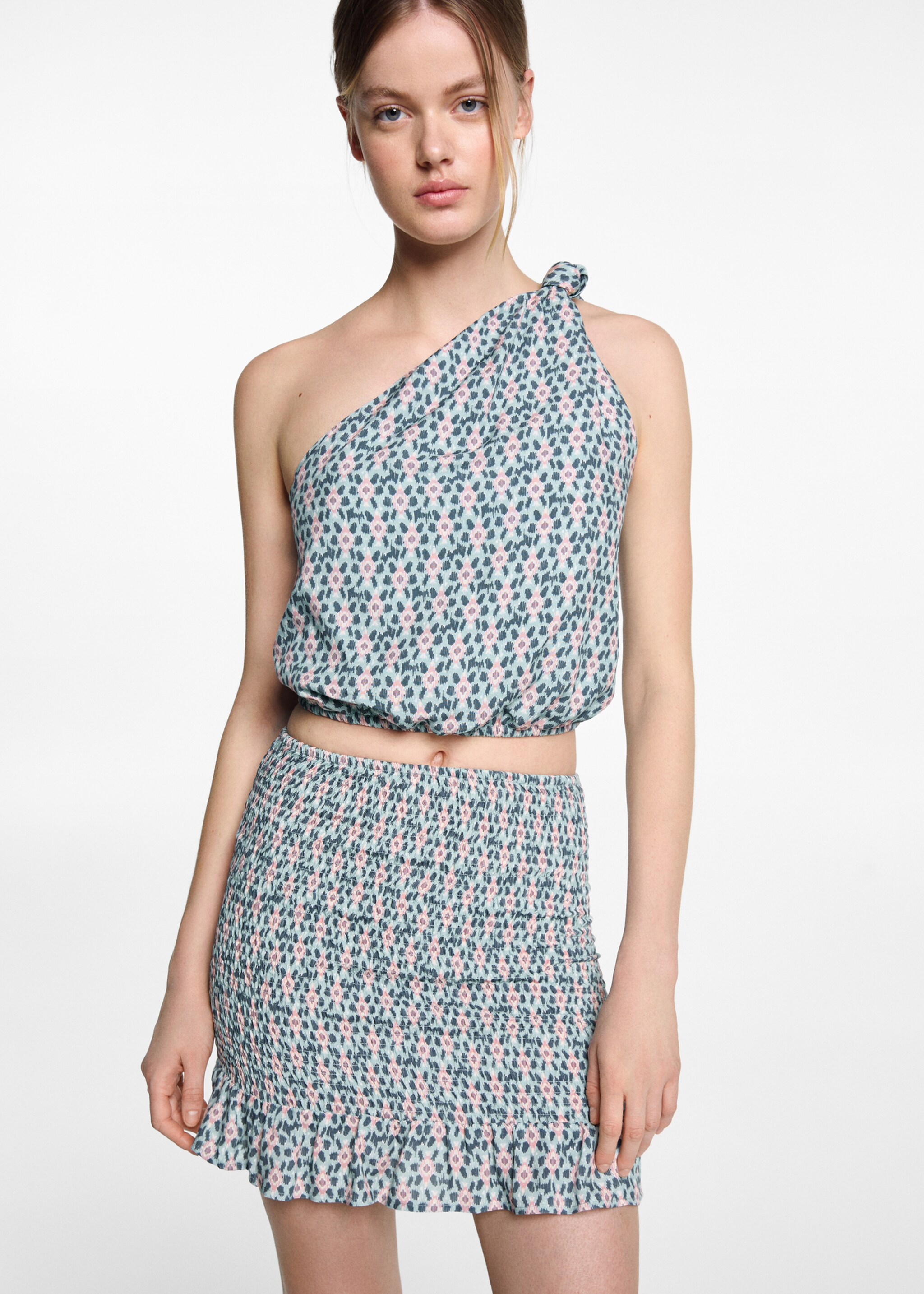 Gathered skirt with ruffles - Medium plane, Pastel Green. Ref: 67047715-00.