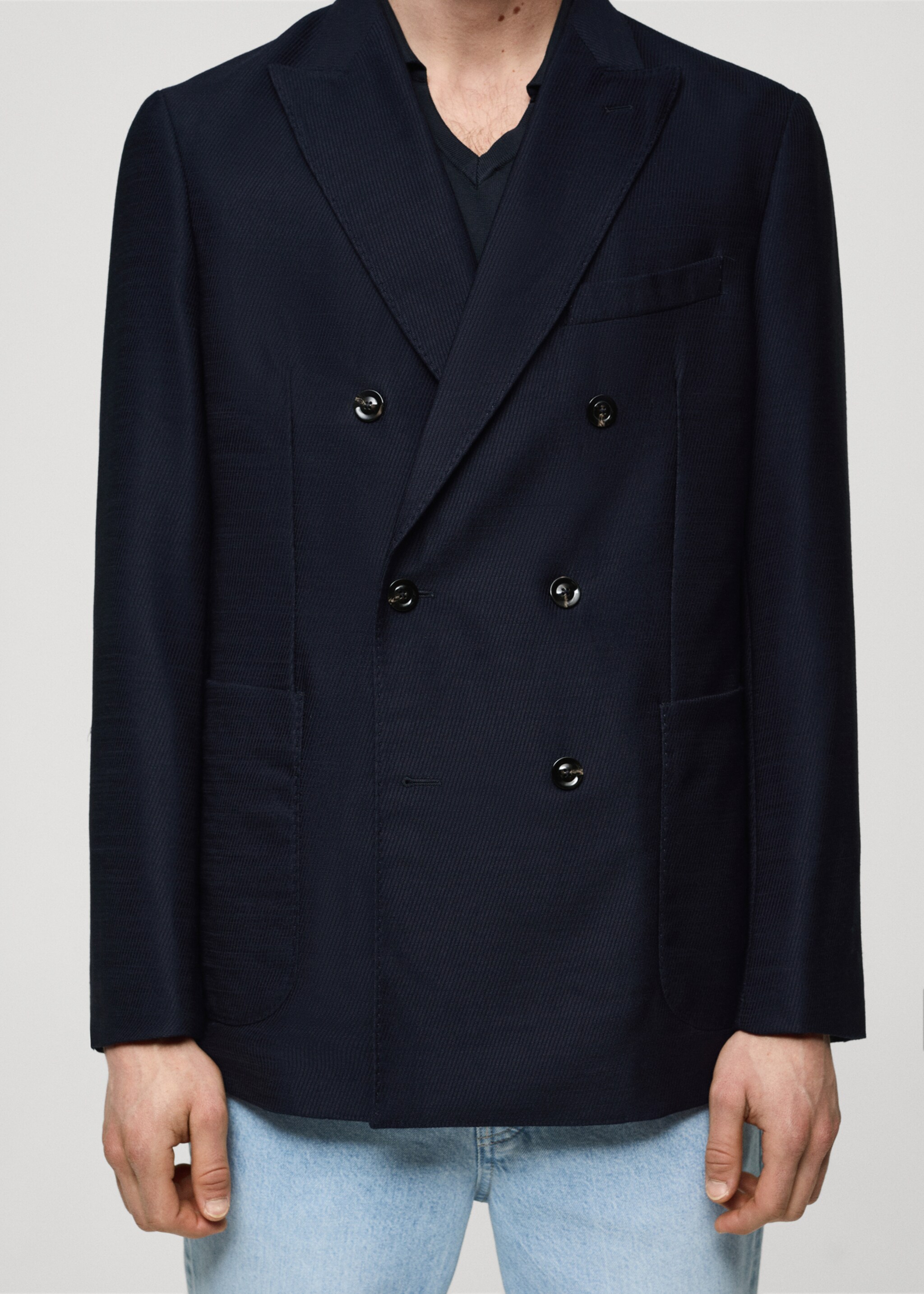 100% virgin wool twill double-breasted jacket - Details of the article 6, Dark Navy. Ref: 67048268-00.