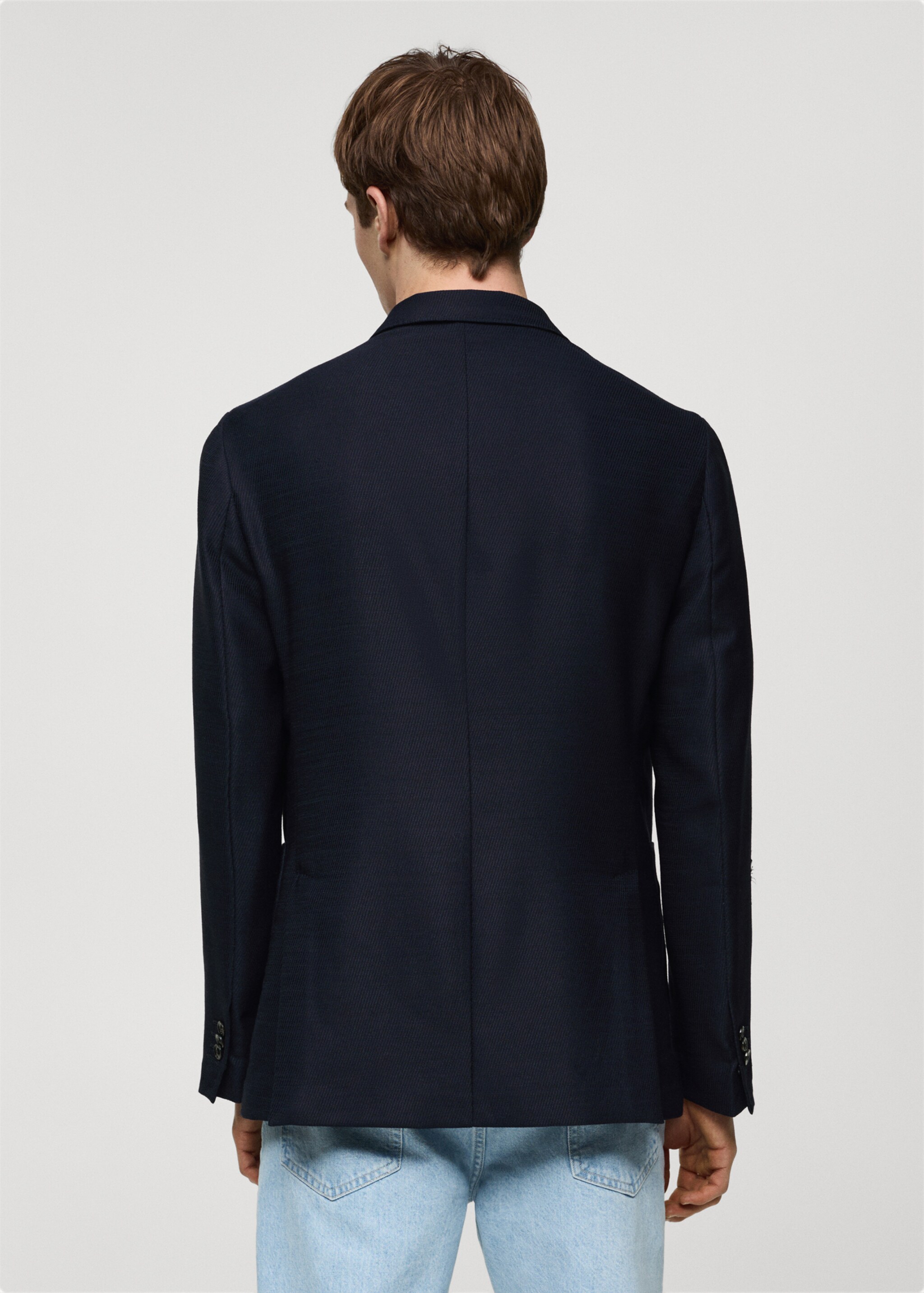 100% virgin wool twill double-breasted jacket - Reverse of the article, Dark Navy. Ref: 67048268-00.