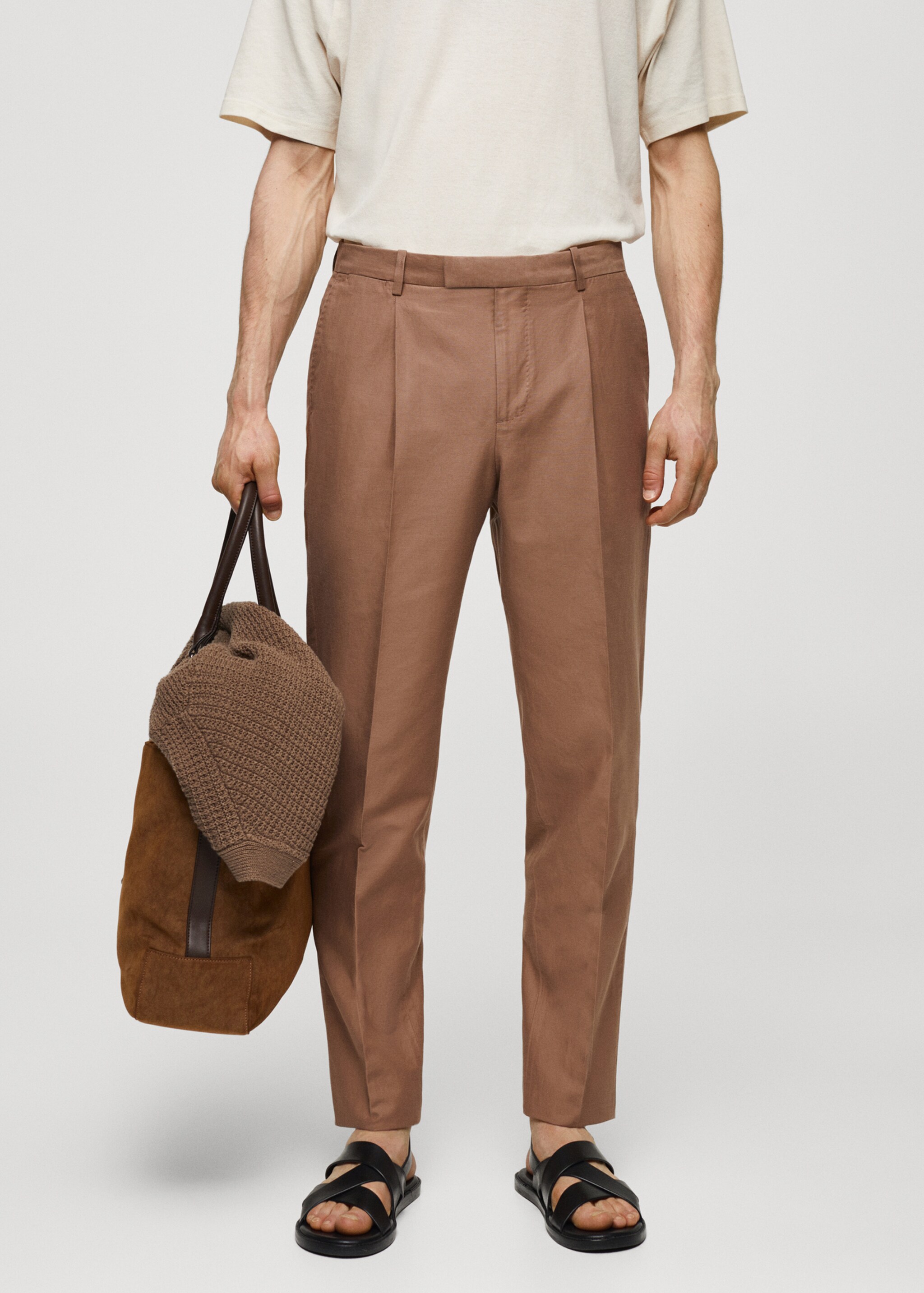 Slim-fit cotton and linen suit trousers - Medium plane, Burnt Orange. Ref: 67048269-00.