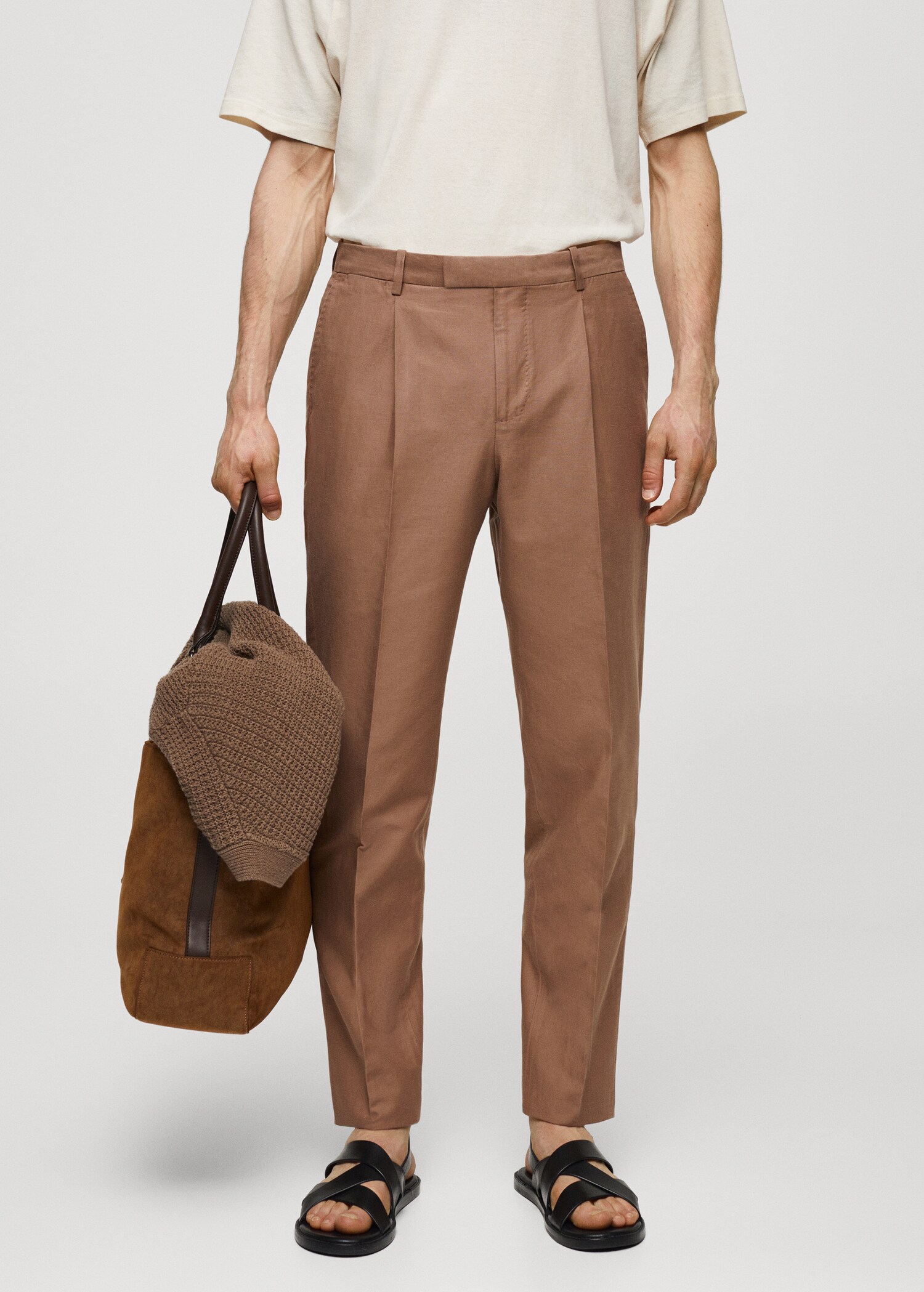 Slim-fit cotton and linen suit trousers - Medium plane