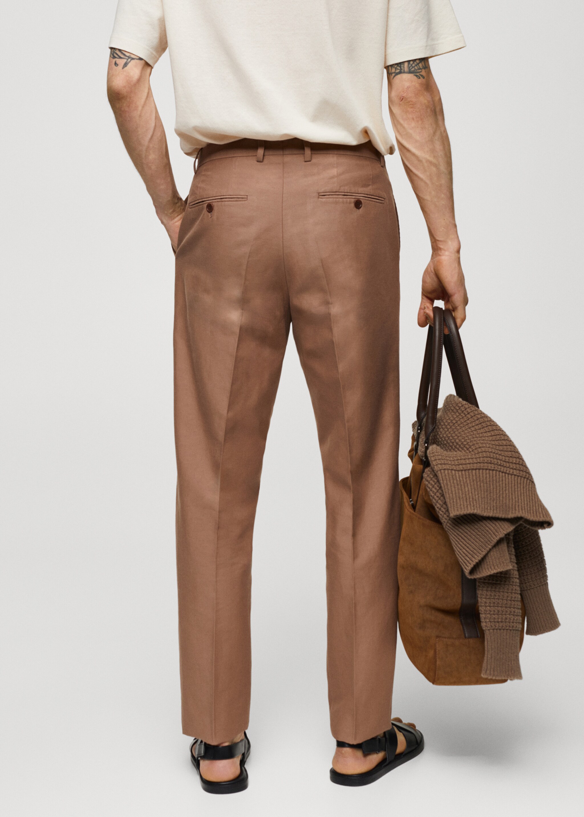 Slim-fit cotton and linen suit trousers - Reverse of the article, Burnt Orange. Ref: 67048269-00.