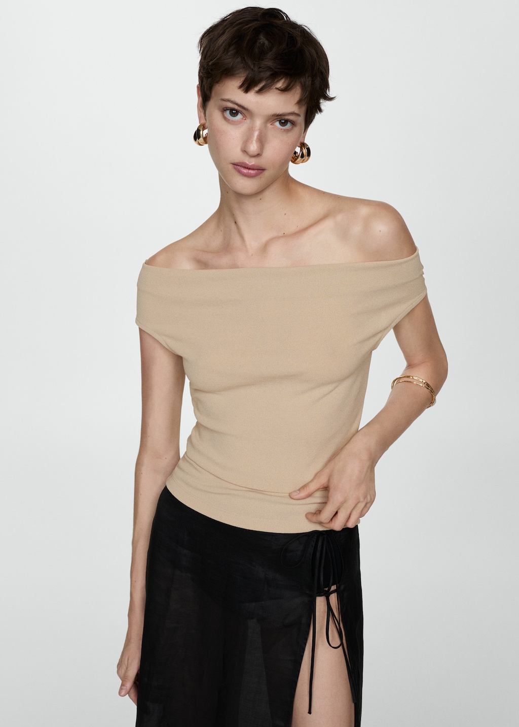 Draped off-shoulder top - Women | MANGO OUTLET USA