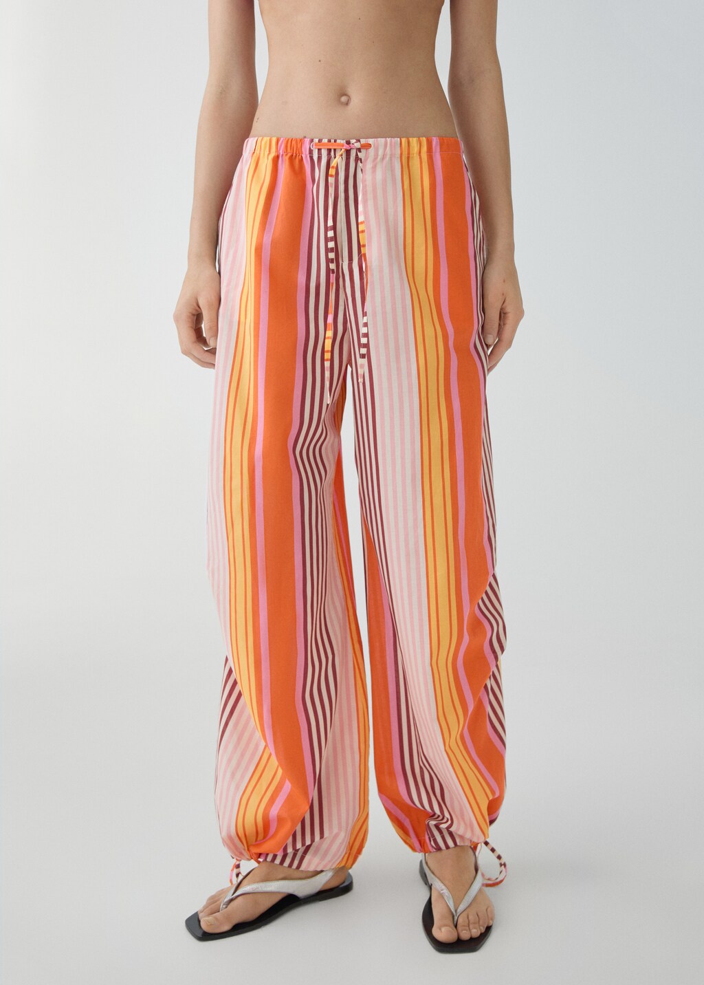 【INCHANT ME】Sheer stripe parachute pants Parachute pants with striped print - Women | MANGO OUTLET USA