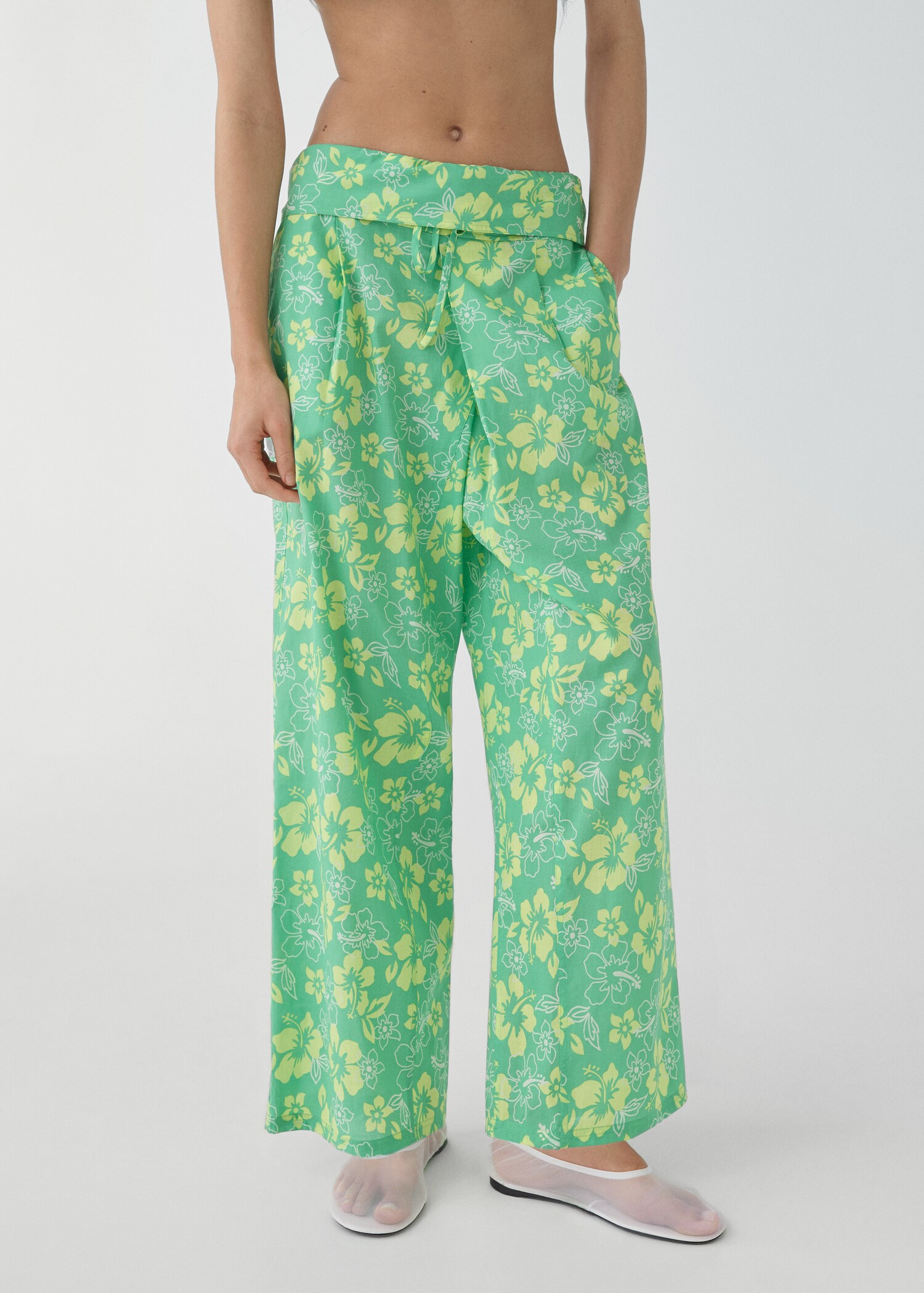 Printed trousers with turn-up waist - Medium plane