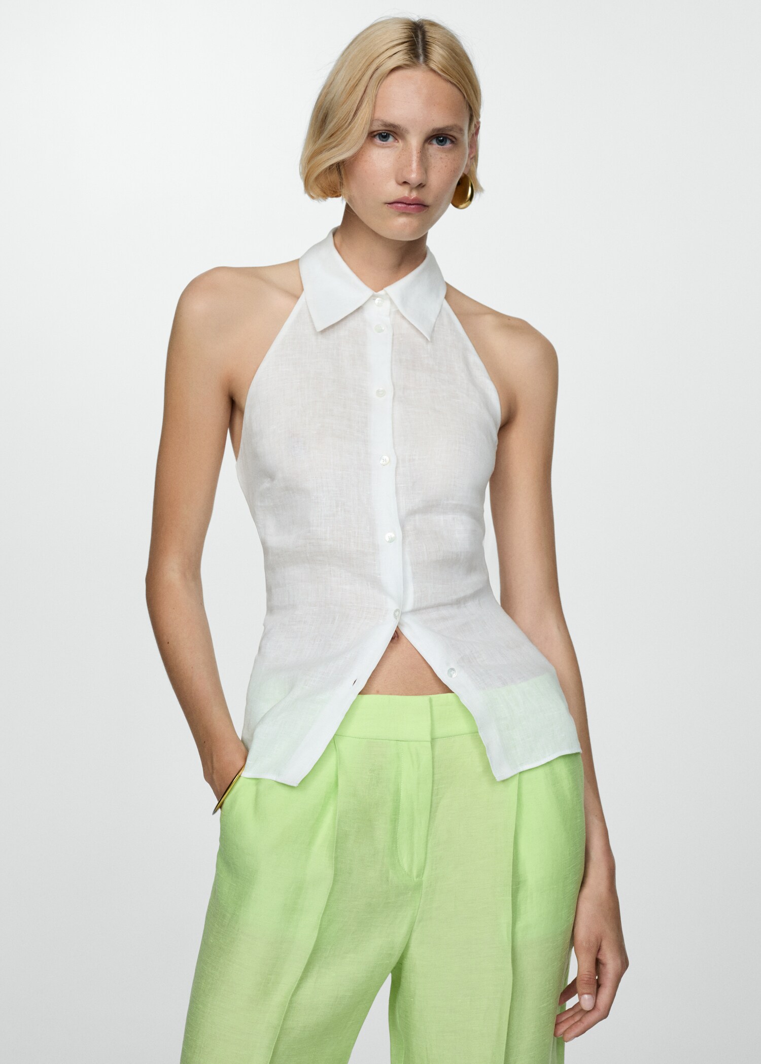 Wideleg linen trousers - Details of the article 2