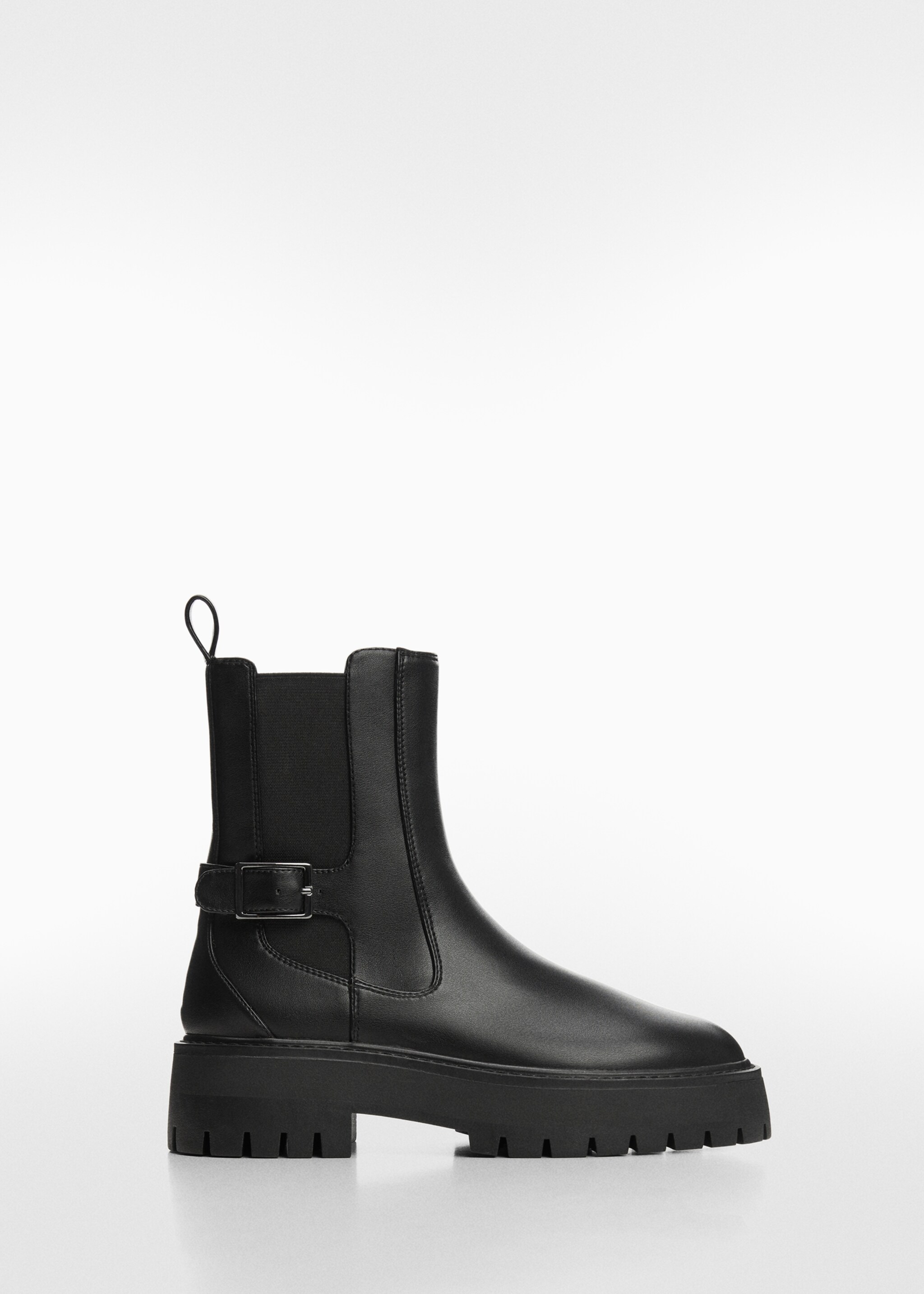 Bottines boucle empiècement élastique - Article sans modèle, Noir. Ref: 67050257-00.