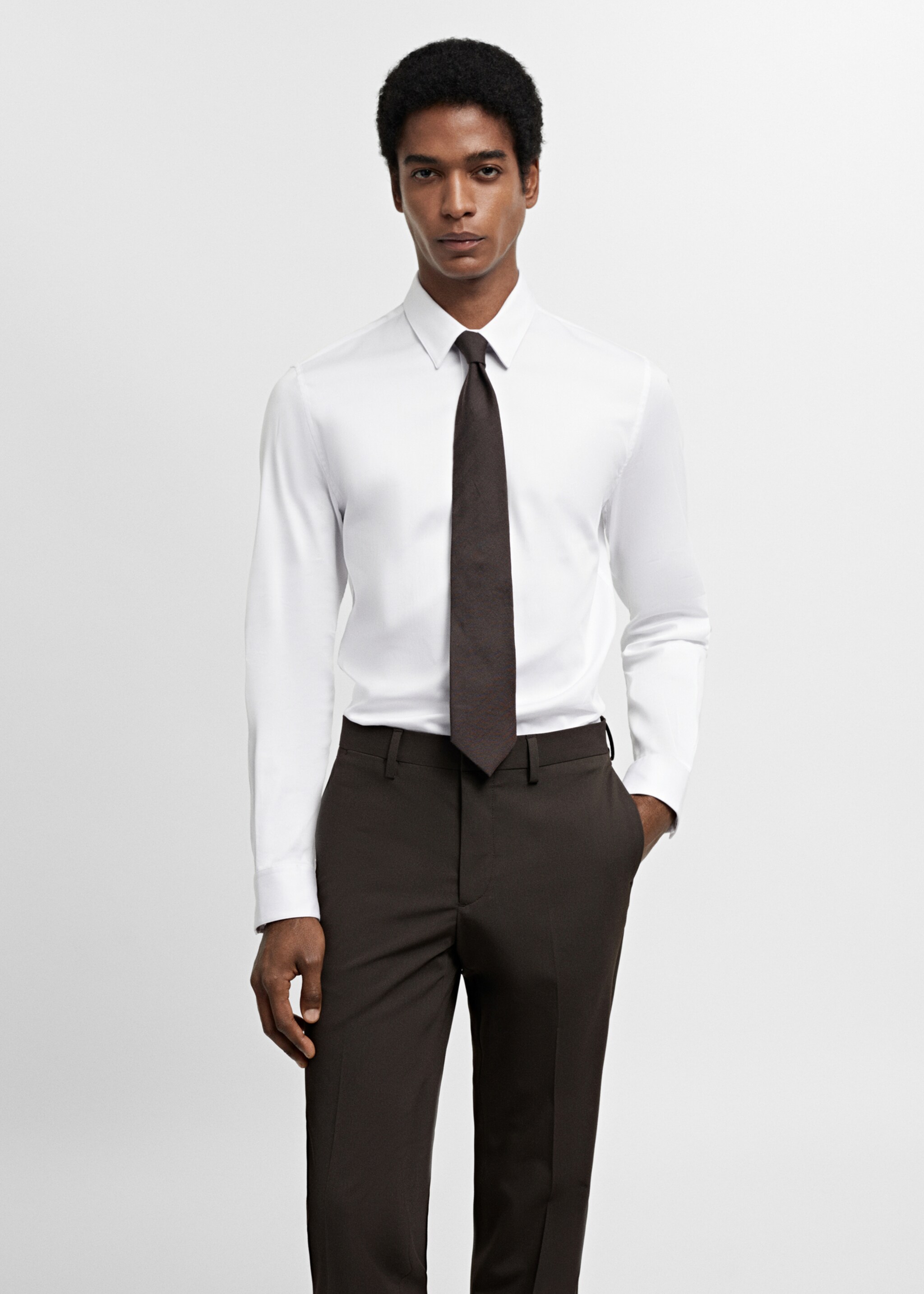 Super slim-fit poplin suit shirt - Medium plane