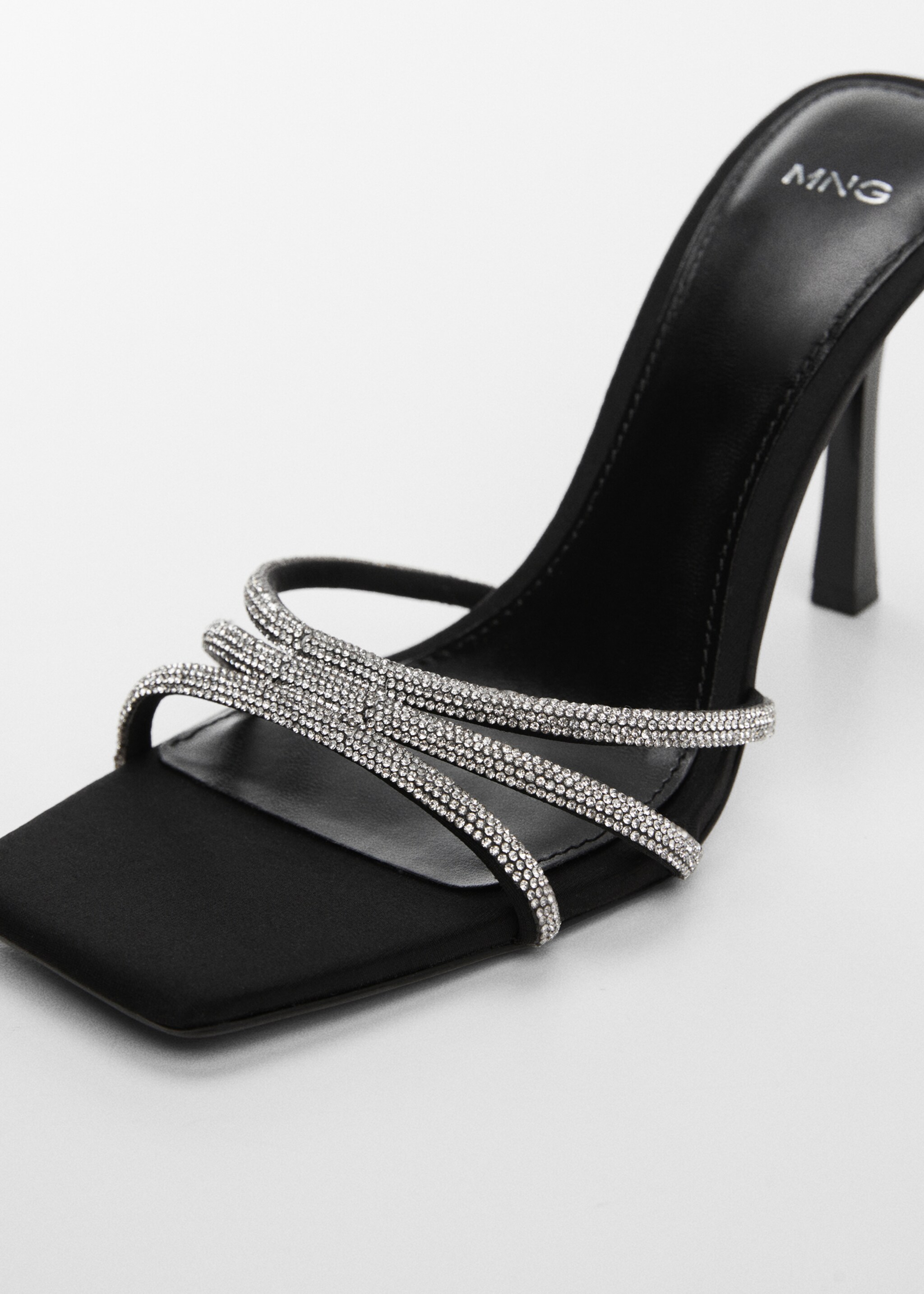 Heeled sandals with rhinestone straps - Details of the article 2, Black. Ref: 67050280-00.