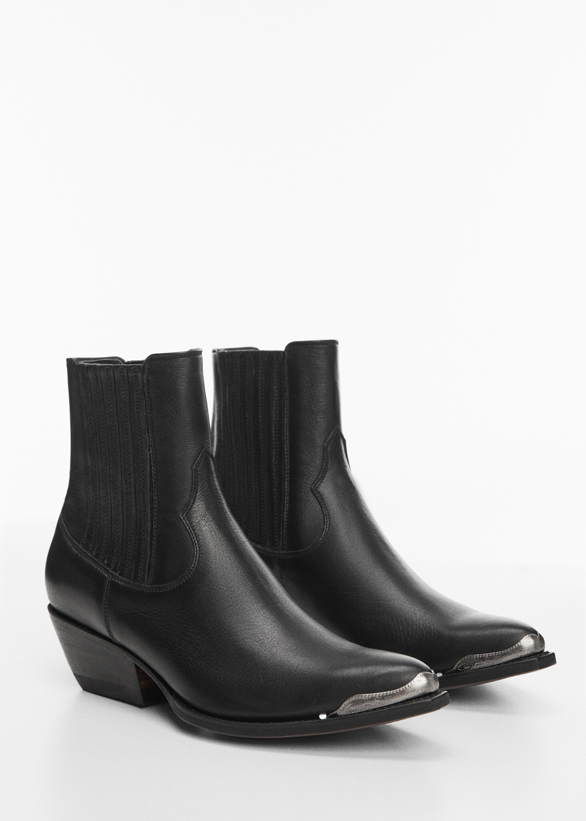 Metallic pointed toe leather ankle boots - Medium plane, Black. Ref: 67050288-00.