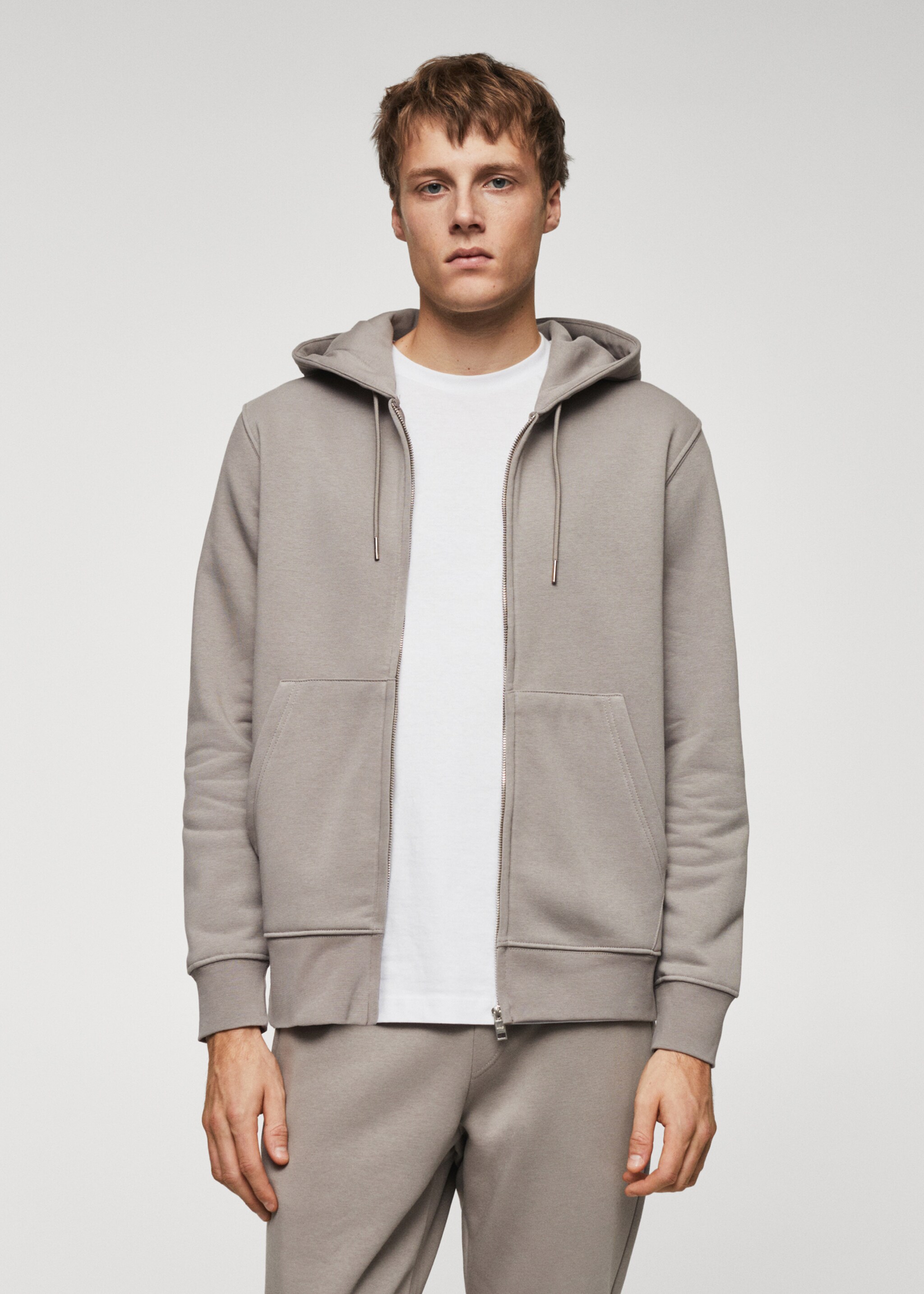Sweat-shirt coton zippé capuche - Plan moyen