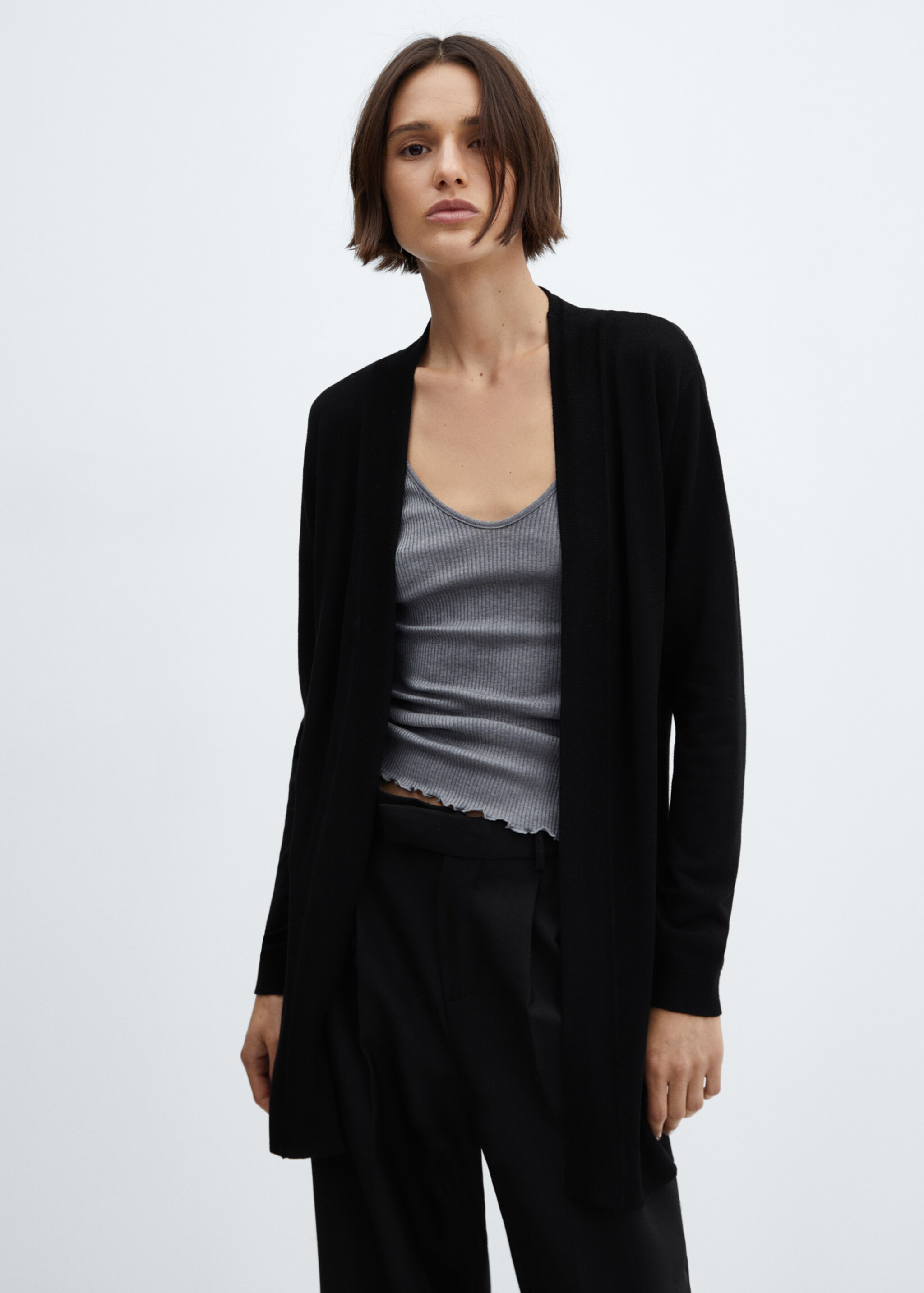 Fine-knit cardigan - Medium plane, Black. Ref: 67050463-00.