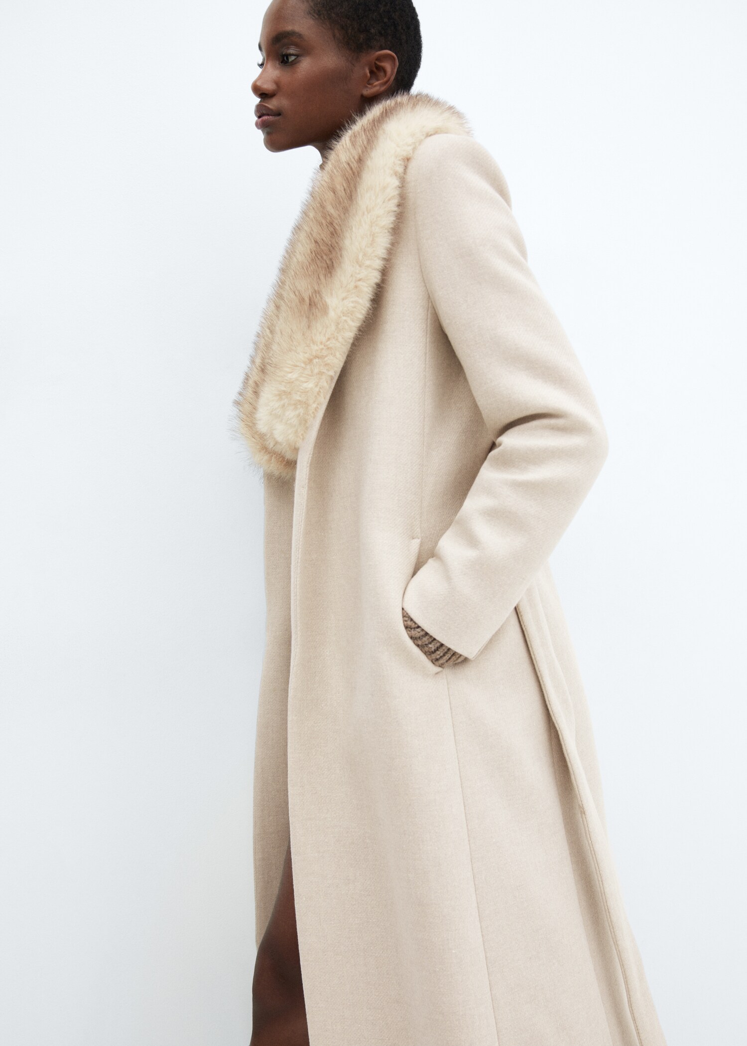 Manteau laine Manteco col imitation fourrure amovible - Détail de l'article 2