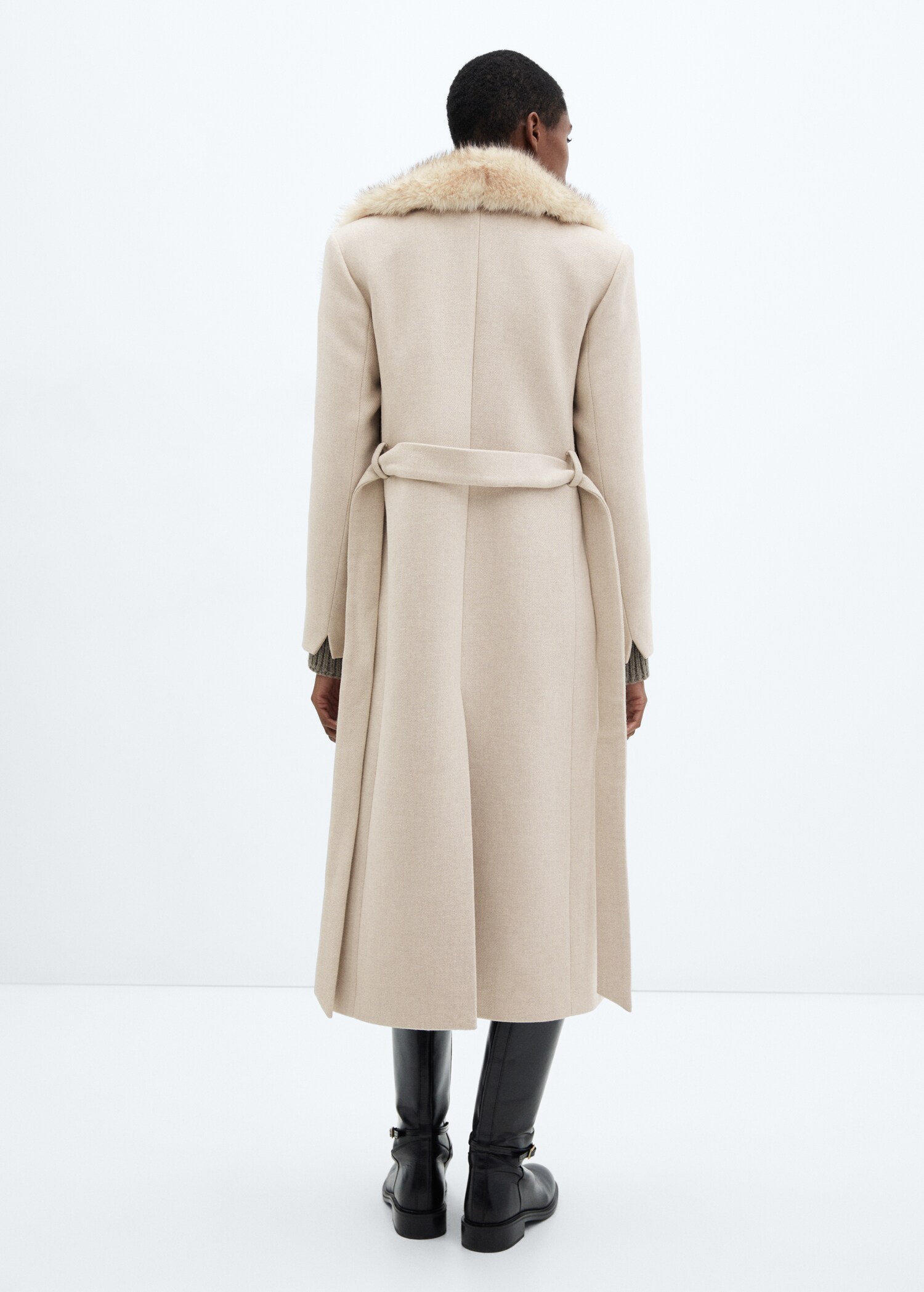Manteau laine Manteco col imitation fourrure amovible - Verso de l’article