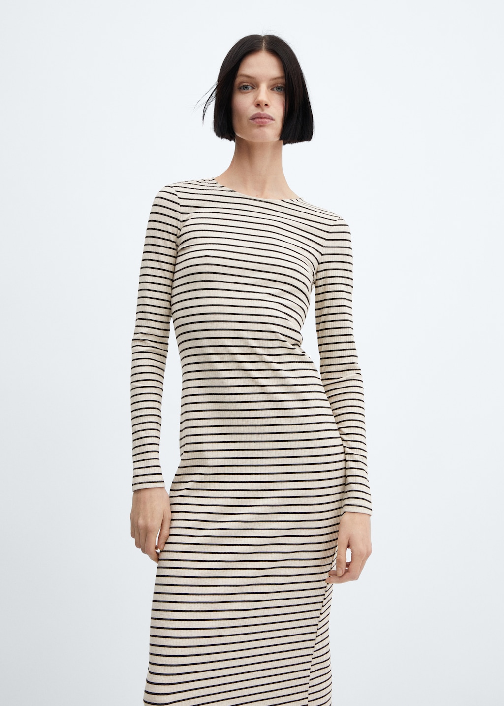 Ribbed knitted dress with stripes - Women | MANGO USA