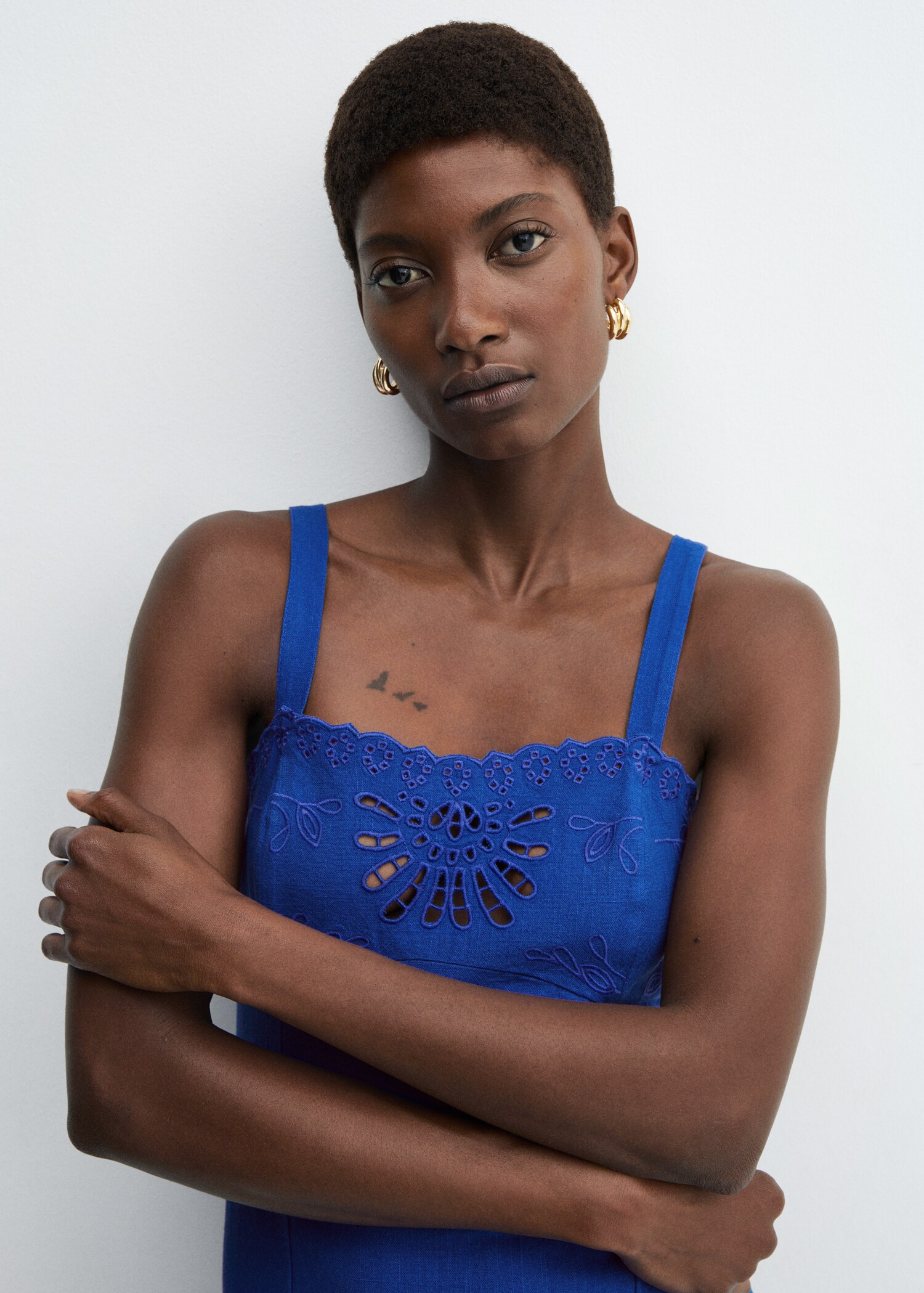 Cotton dress with openwork detail - Details of the article 1