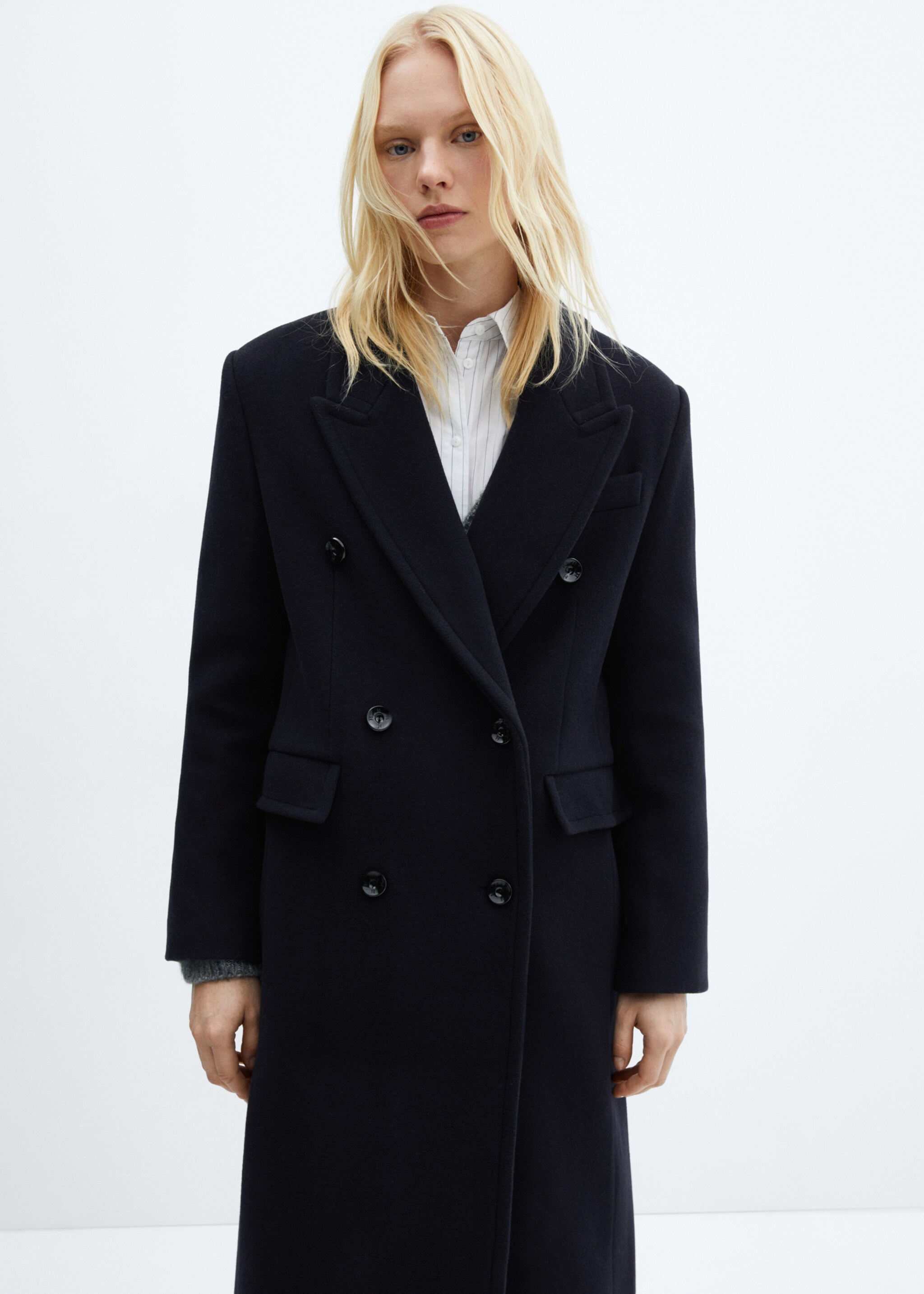 Double-breasted Manteco wool coat - Medium plane, Dark Navy. Ref: 67050478-00.