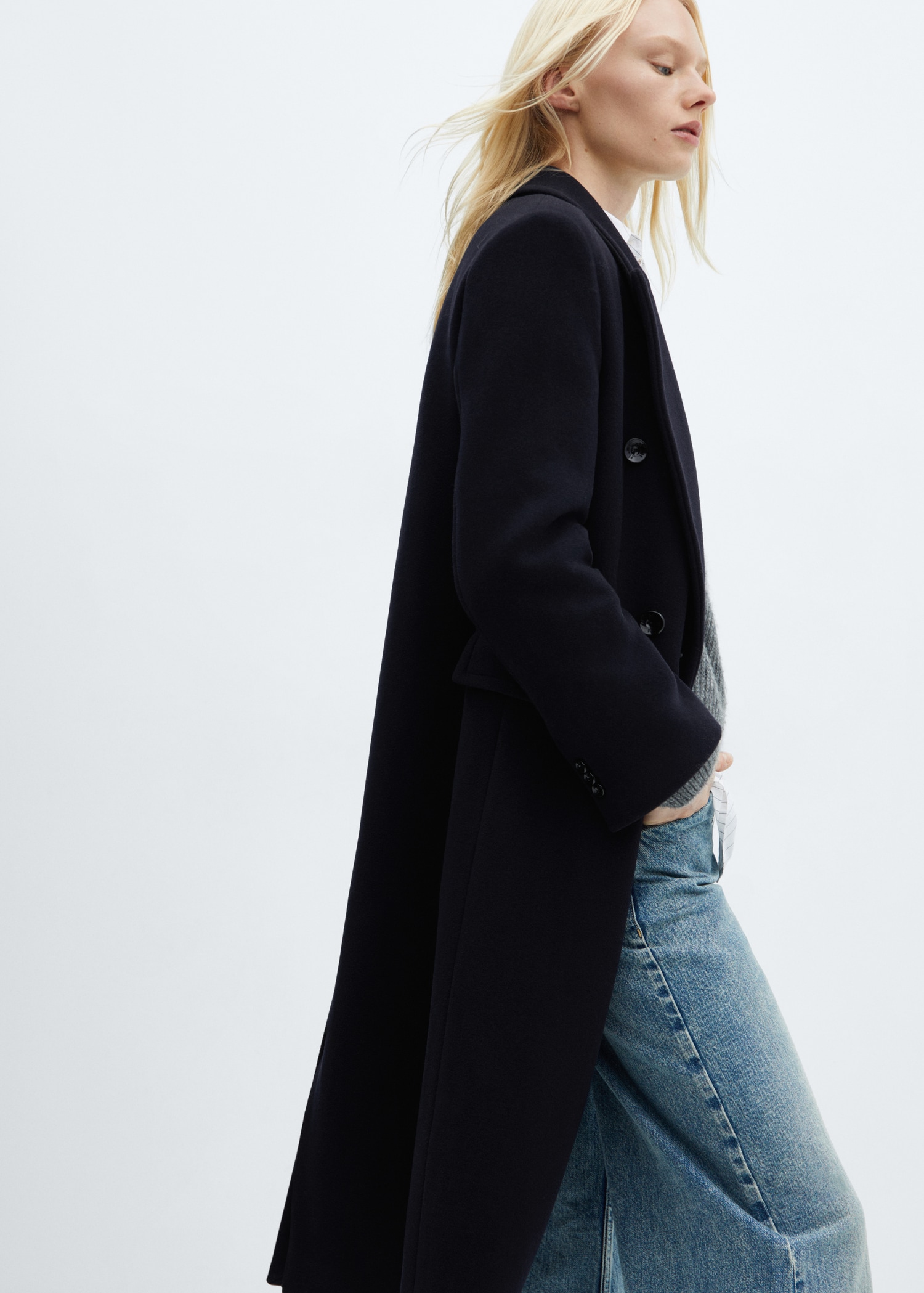 Wool Coat Mango Manteau Bleu Marine Manteau Laine Manteco Double