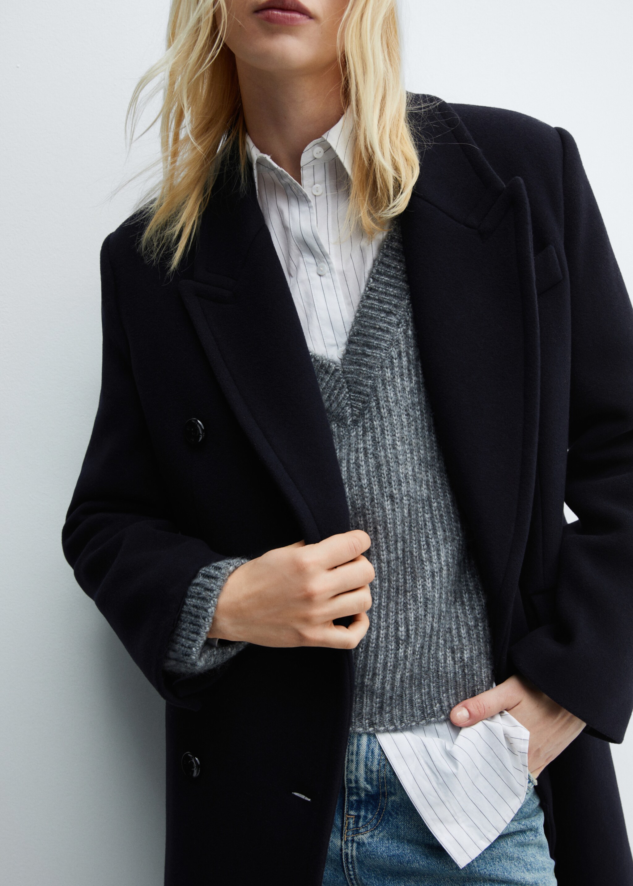 Double-breasted Manteco wool coat - Details of the article 6, Dark Navy. Ref: 67050478-00.